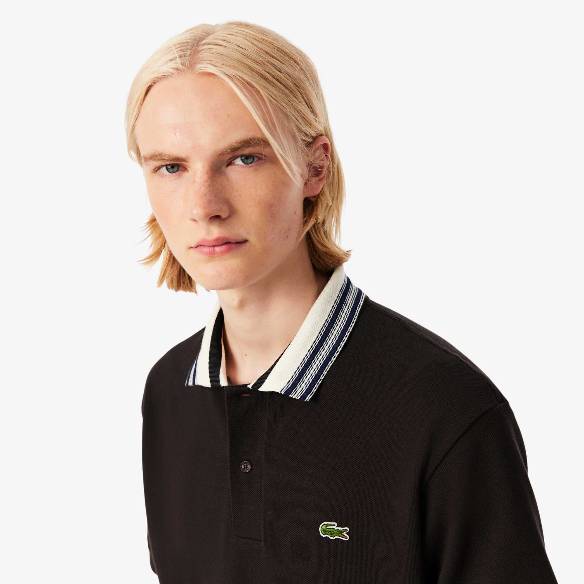 Áo Polo Lacoste Nam Dáng Cổ Điển Cổ Sọc Sản Xuất Tại Pháp