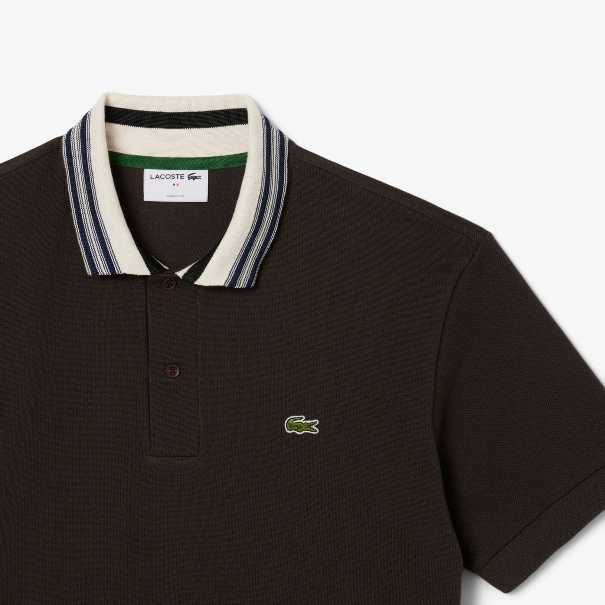 Áo Polo Lacoste Nam Dáng Cổ Điển Cổ Sọc Sản Xuất Tại Pháp
