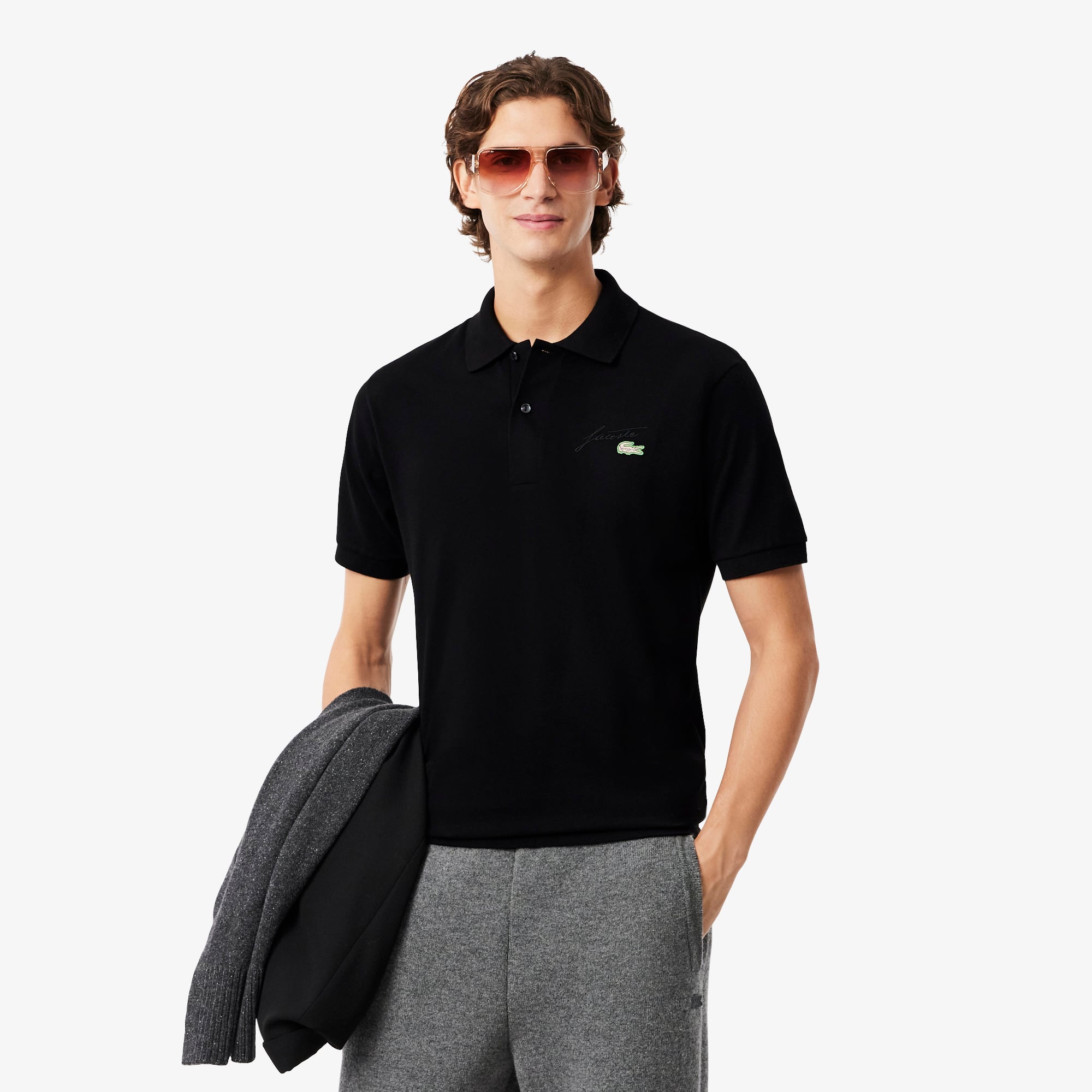 Áo Polo Lacoste Nam Dáng Cổ Điển Piqué Thêu Họa Tiết
