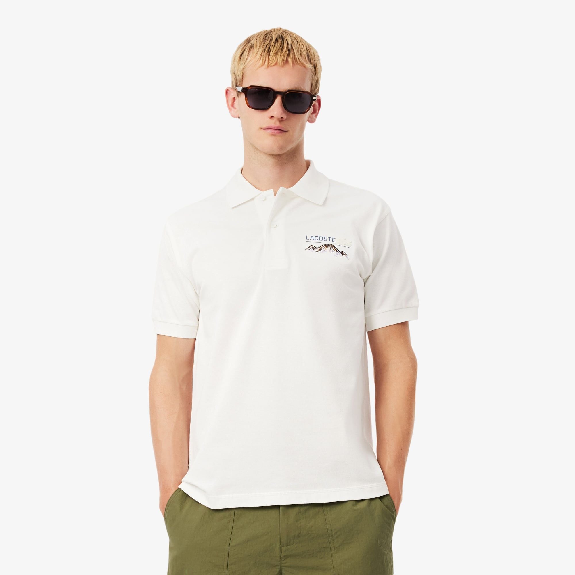 Áo Polo Lacoste Nam Dáng Cổ Điển Piqué Thêu Họa Tiết