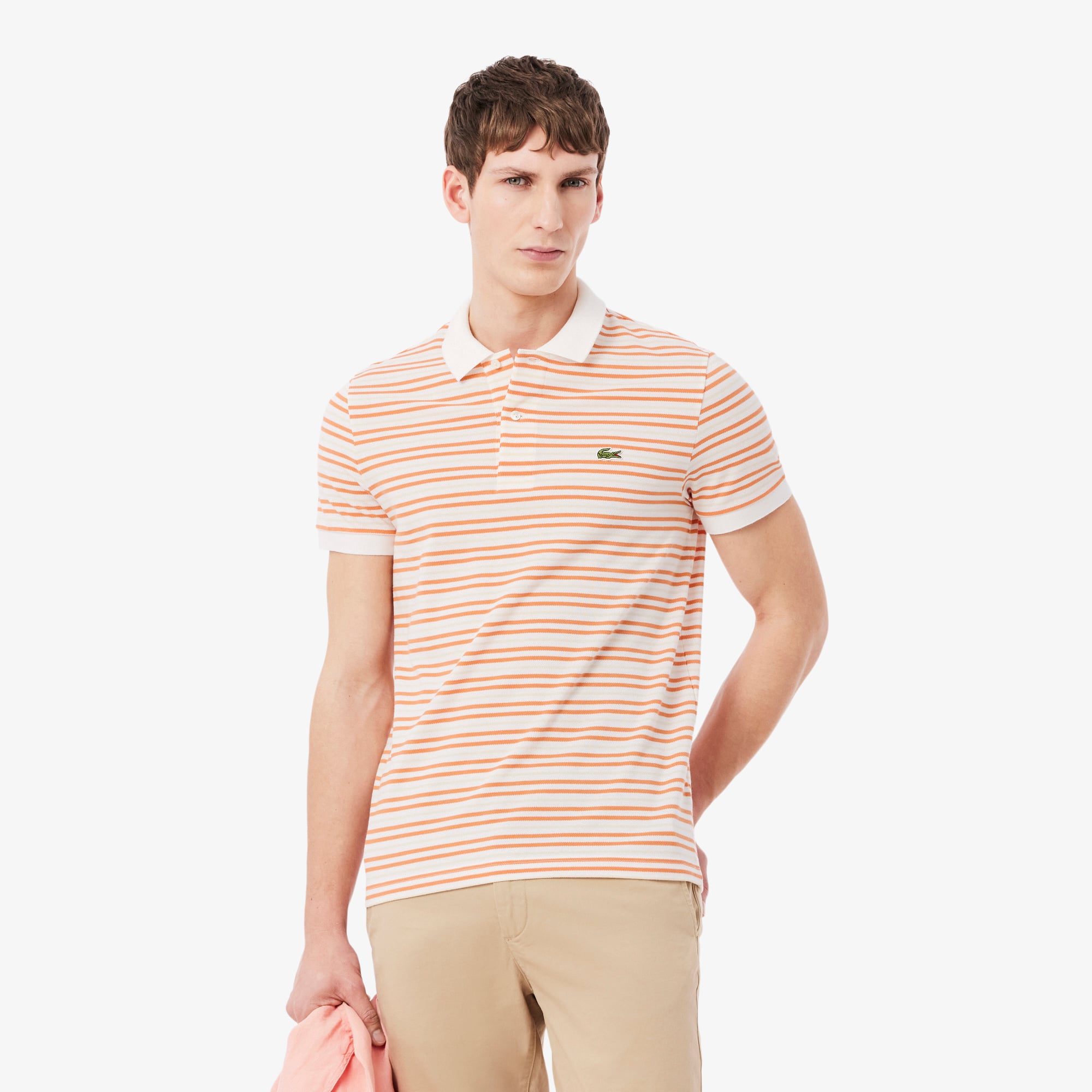 Áo Polo Lacoste Nam Dáng Cổ Điển Chất Liệu Petit Piqué Kẻ Sọc