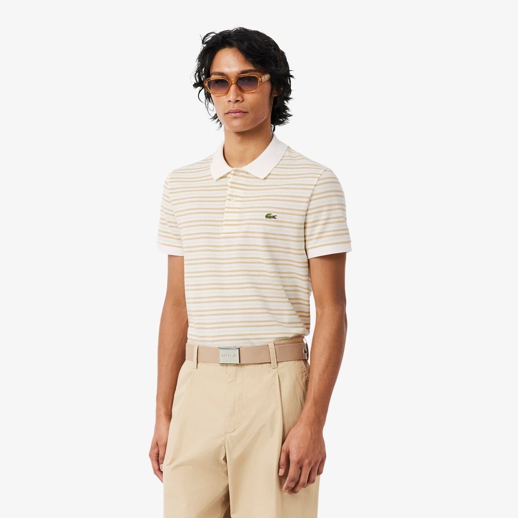 Áo Polo Lacoste Nam Dáng Cổ Điển Chất Liệu Petit Piqué Kẻ Sọc