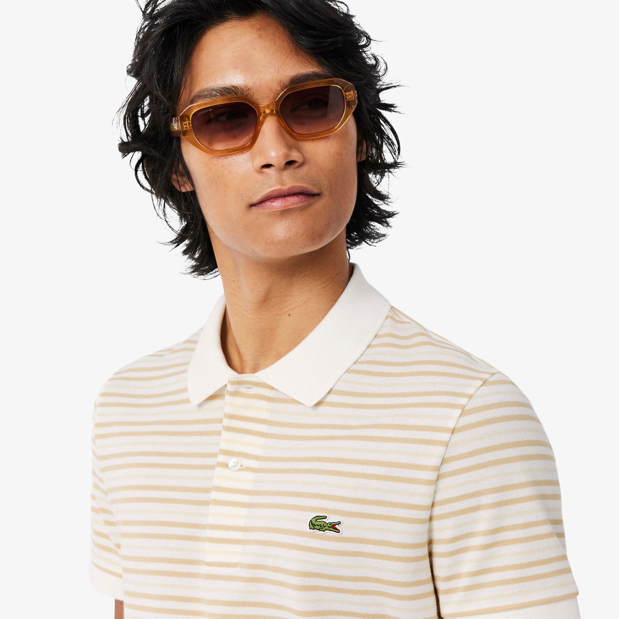 Áo Polo Lacoste Nam Dáng Cổ Điển Chất Liệu Petit Piqué Kẻ Sọc