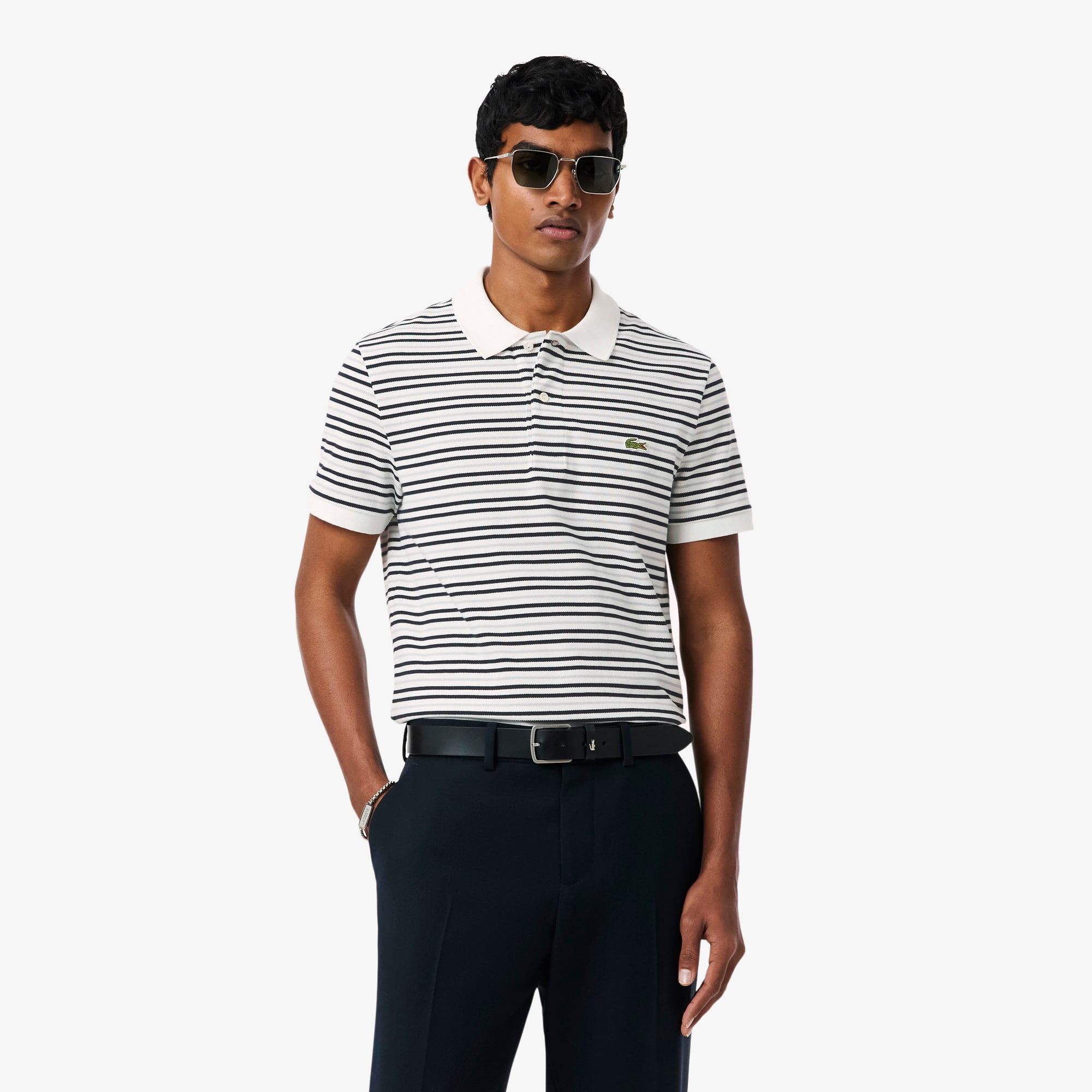 Áo Polo Lacoste Nam Dáng Cổ Điển Chất Liệu Petit Piqué Kẻ Sọc