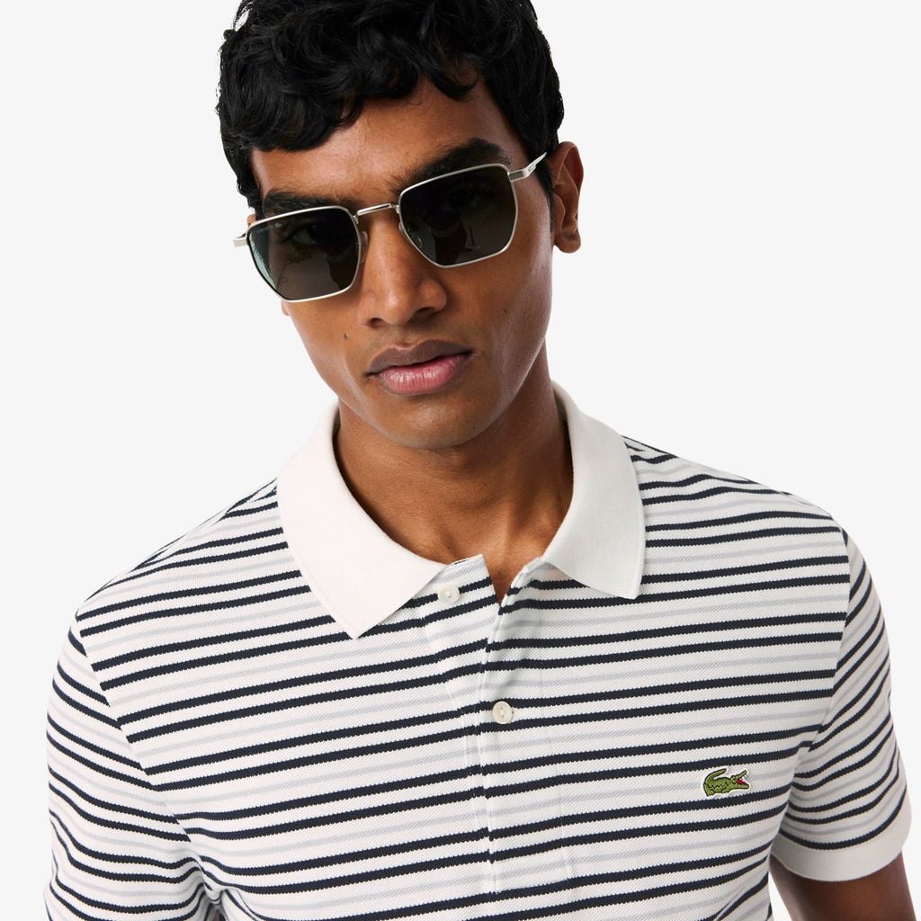 Áo Polo Lacoste Nam Dáng Cổ Điển Chất Liệu Petit Piqué Kẻ Sọc