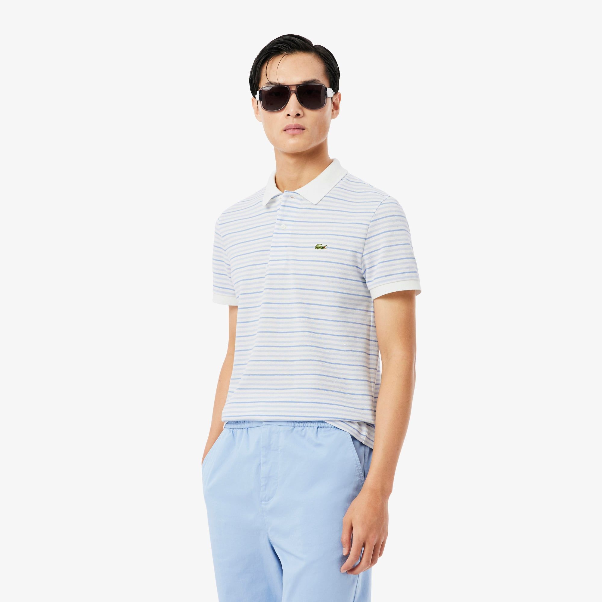 Áo Polo Lacoste Nam Dáng Cổ Điển Chất Liệu Petit Piqué Kẻ Sọc
