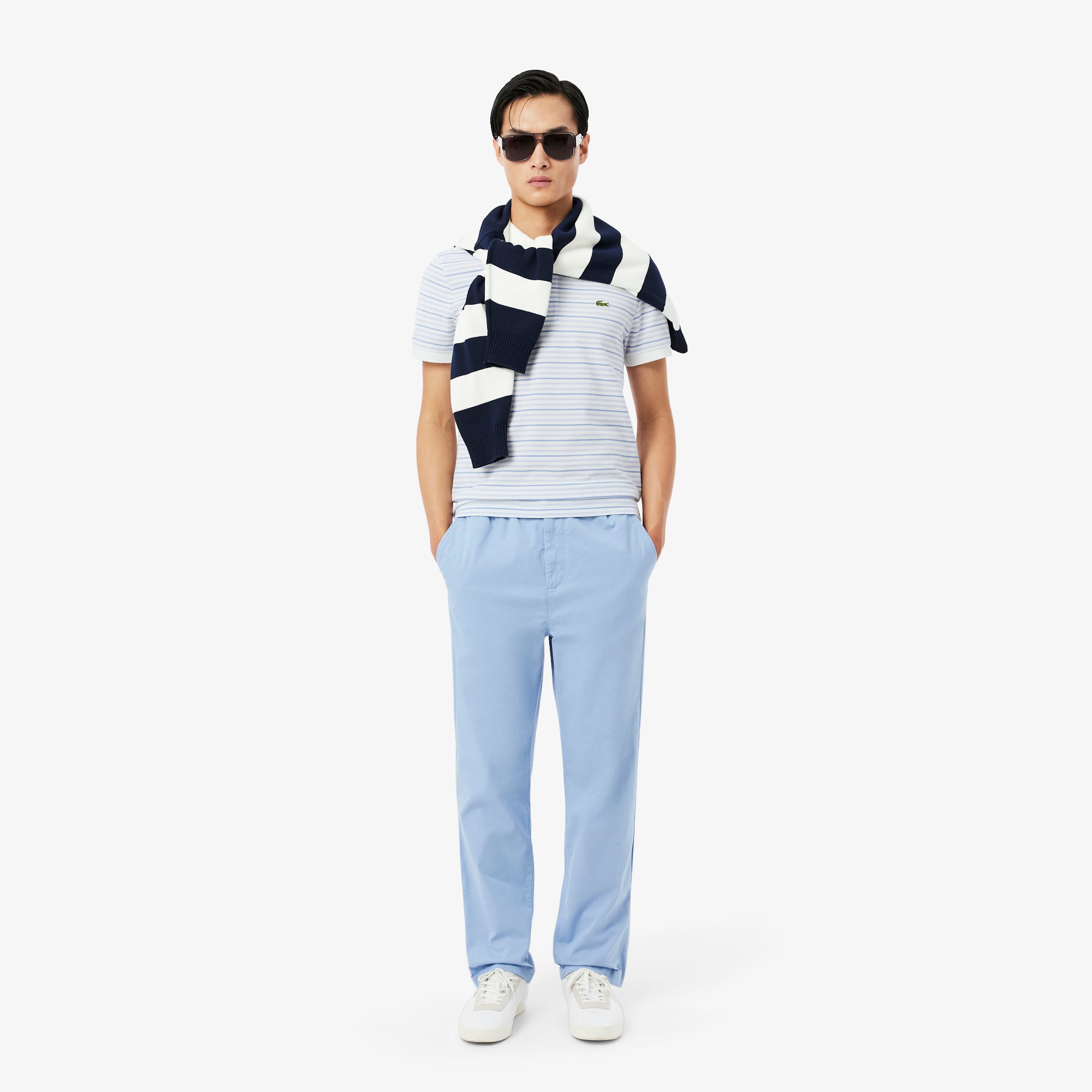Áo Polo Lacoste Nam Dáng Cổ Điển Chất Liệu Petit Piqué Kẻ Sọc
