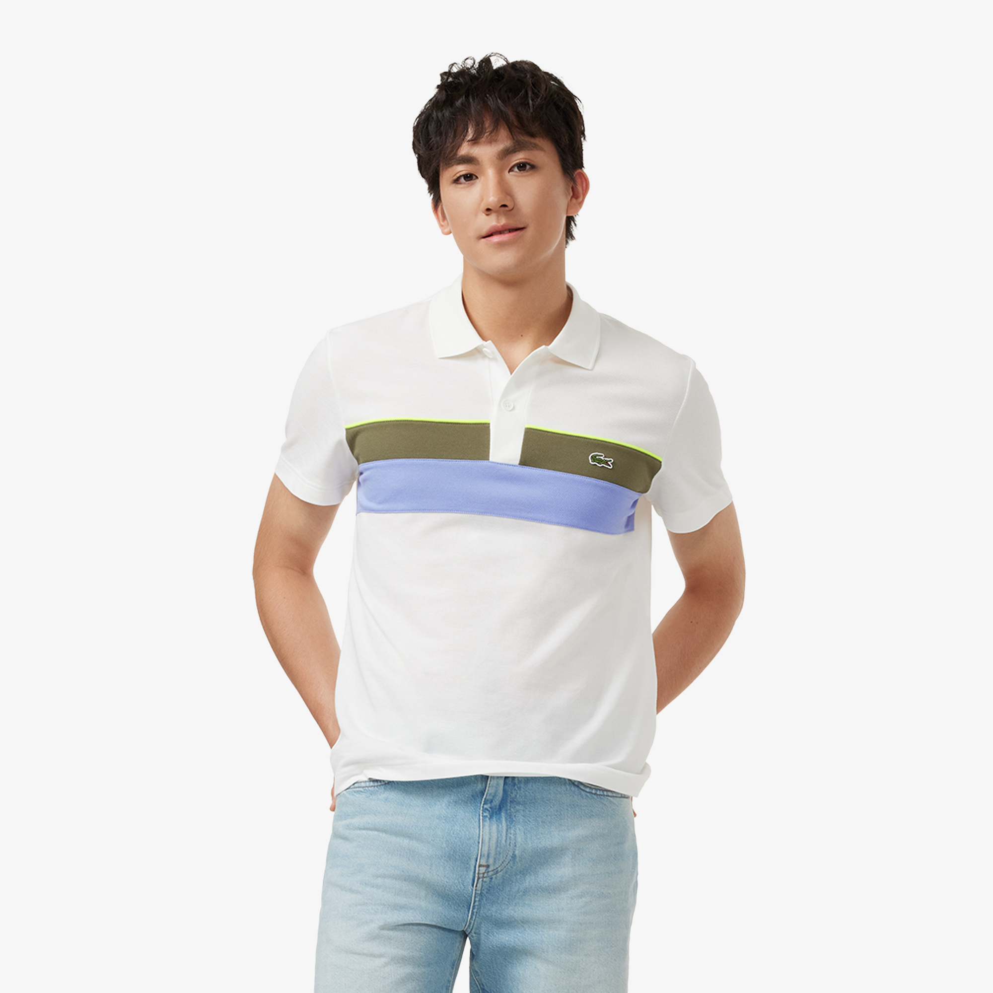Áo Polo Lacoste Nam Dáng Suông Petit Piqué Họa Tiết Colour-Block