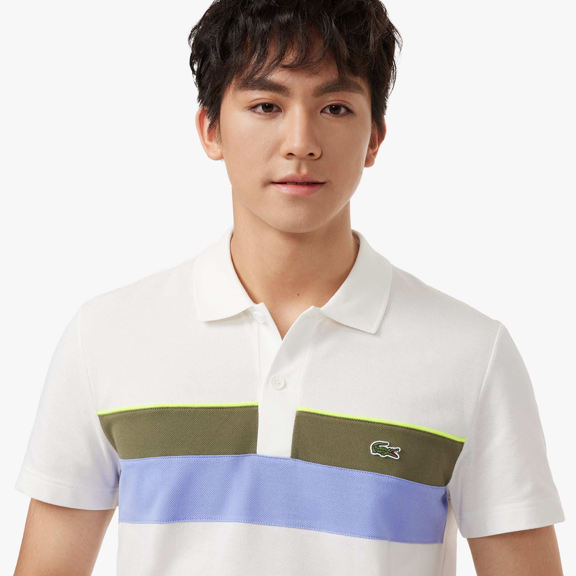 Áo Polo Lacoste Nam Dáng Suông Petit Piqué Họa Tiết Colour-Block