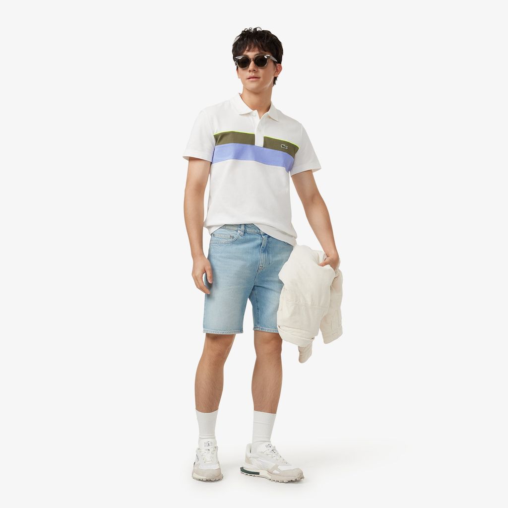 Áo Polo Lacoste Nam Dáng Suông Petit Piqué Họa Tiết Colour-Block