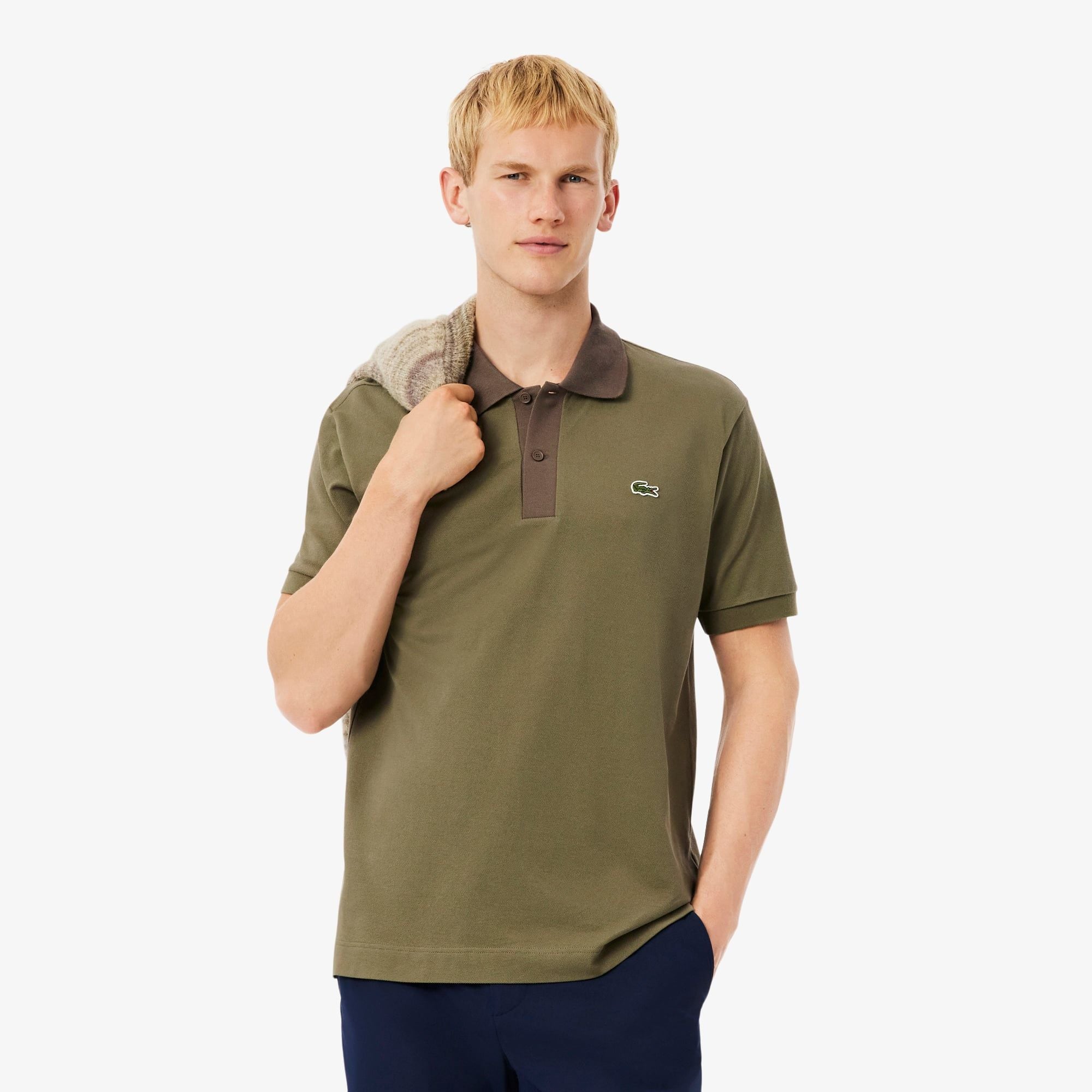Áo Polo Lacoste Nam L.12.12 Dáng Cổ Điển Có Cổ Phối Màu