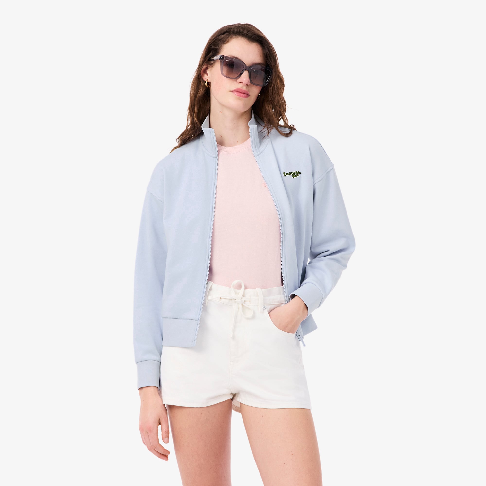 Áo Nỉ Lacoste Nữ Dáng Rộng Có Khóa Kéo Phù Hiệu