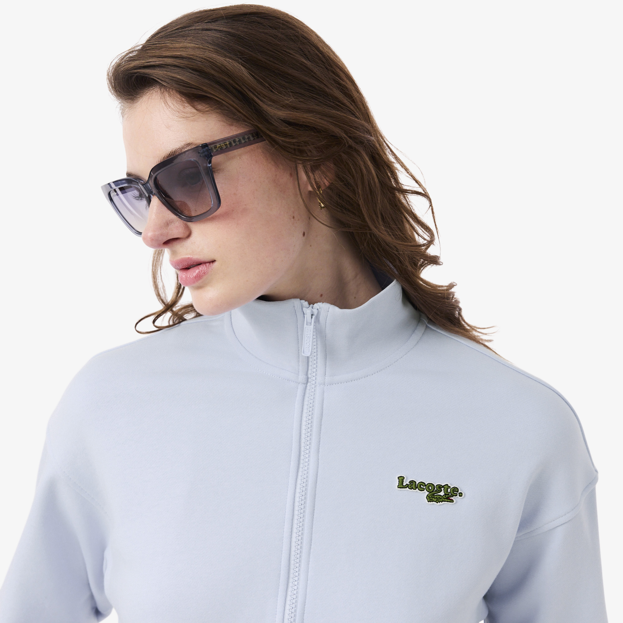 Áo Nỉ Lacoste Nữ Dáng Rộng Có Khóa Kéo Phù Hiệu
