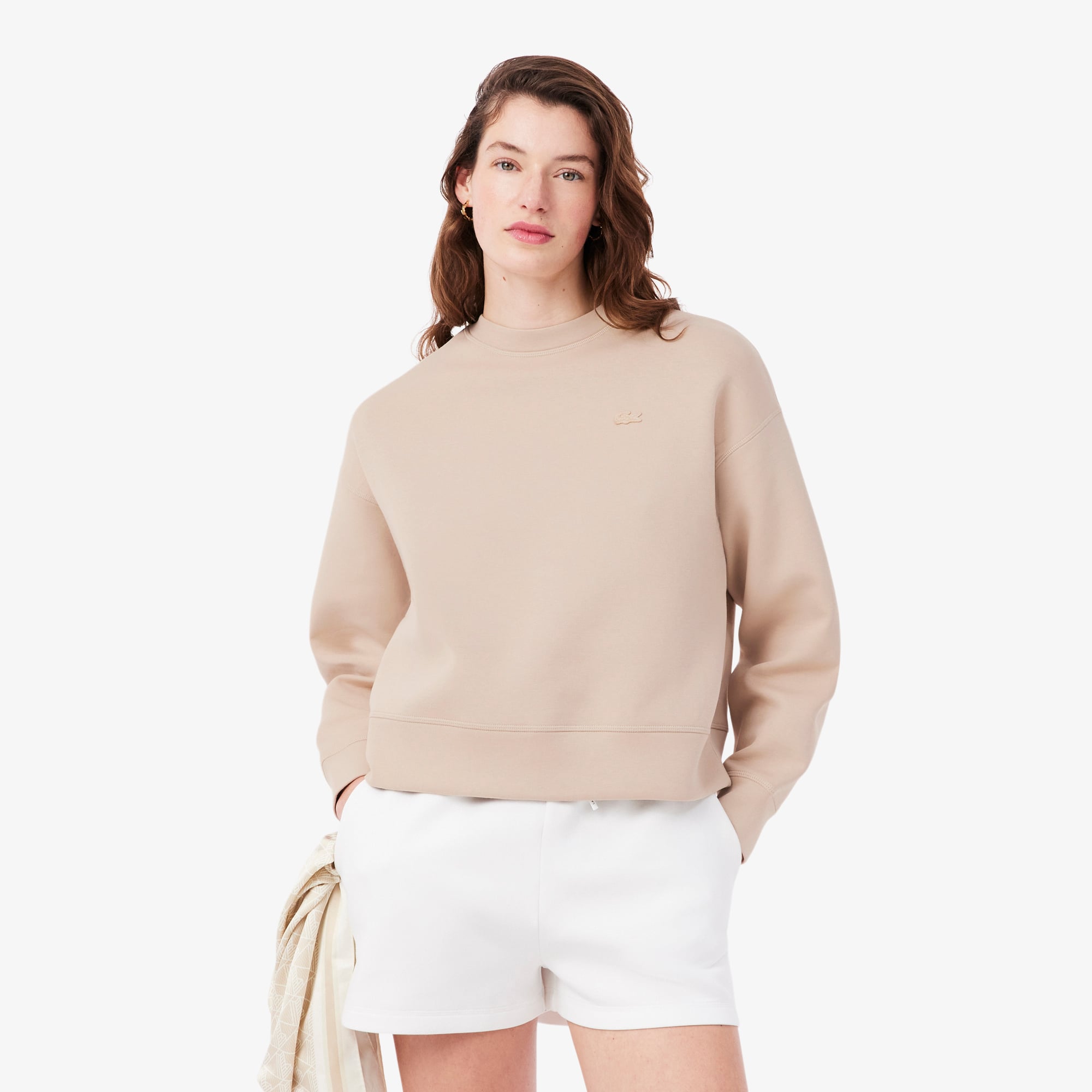 Áo Nỉ Lacoste Nữ Dáng Oversize Chất Liệu Jersey Hai Mặt