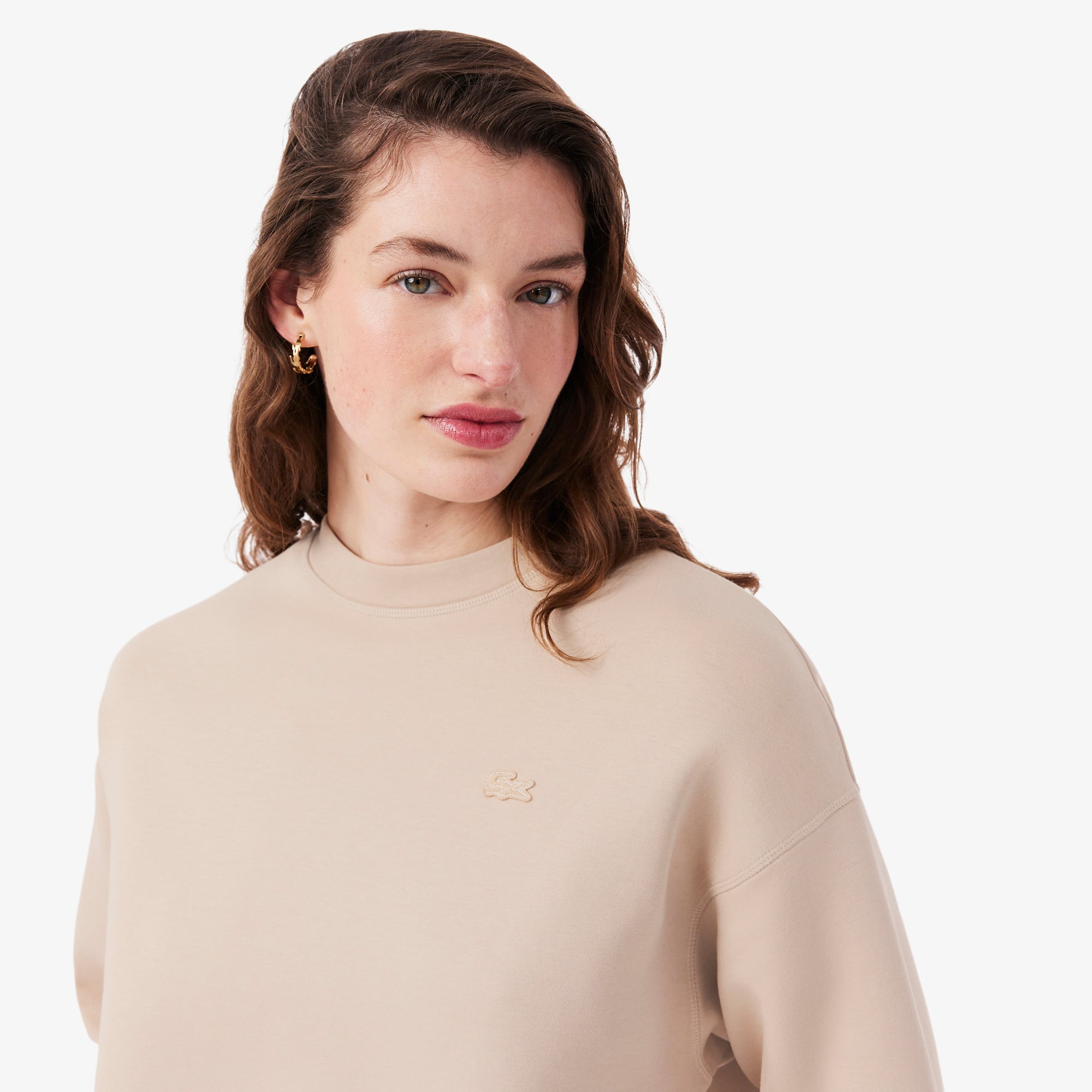 Áo Nỉ Lacoste Nữ Dáng Oversize Chất Liệu Jersey Hai Mặt