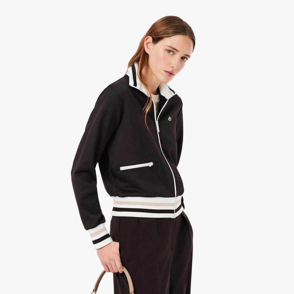 Áo Nỉ Lacoste Nữ Dáng Oversize Điểm Nhấn Kẻ Sọc Có Khóa Kéo