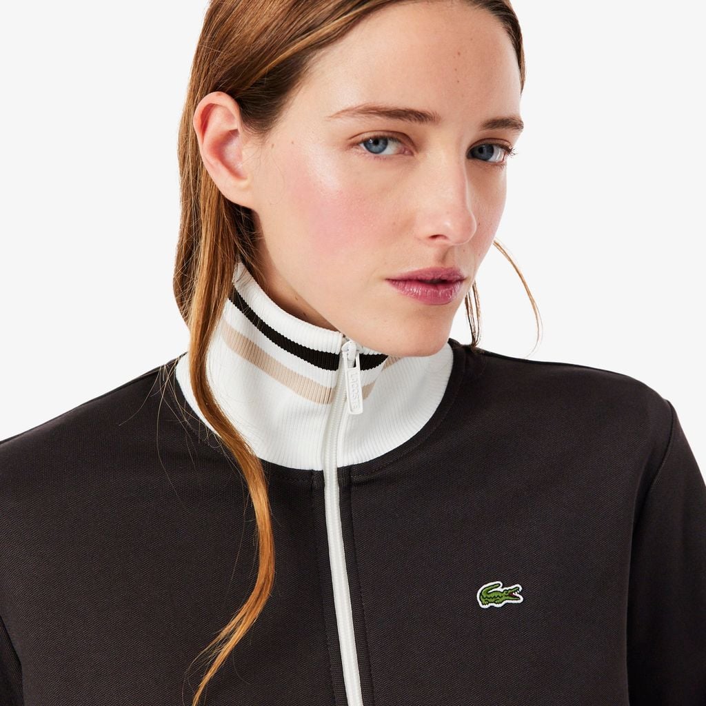 Áo Nỉ Lacoste Nữ Dáng Oversize Điểm Nhấn Kẻ Sọc Có Khóa Kéo