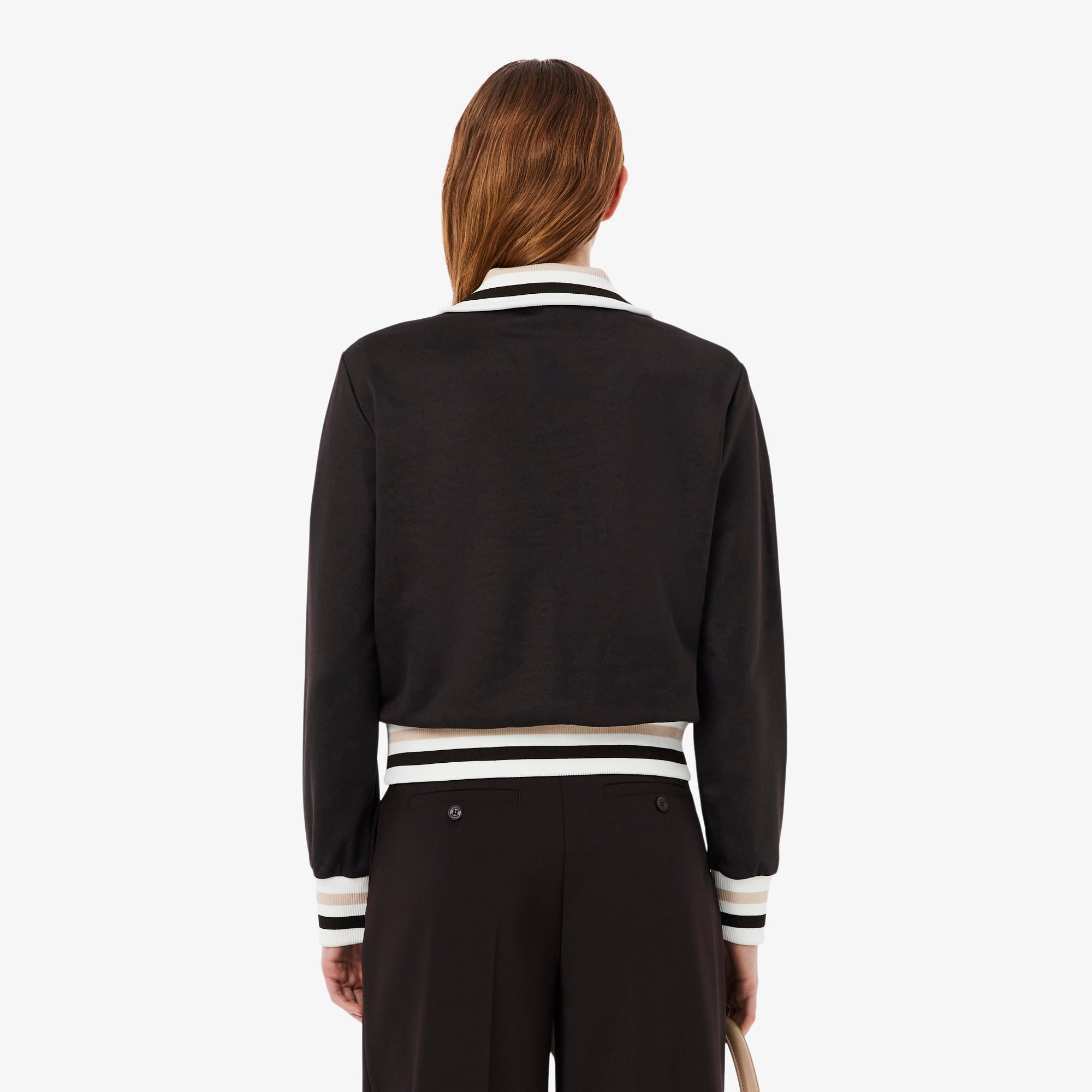 Áo Nỉ Lacoste Nữ Dáng Oversize Điểm Nhấn Kẻ Sọc Có Khóa Kéo