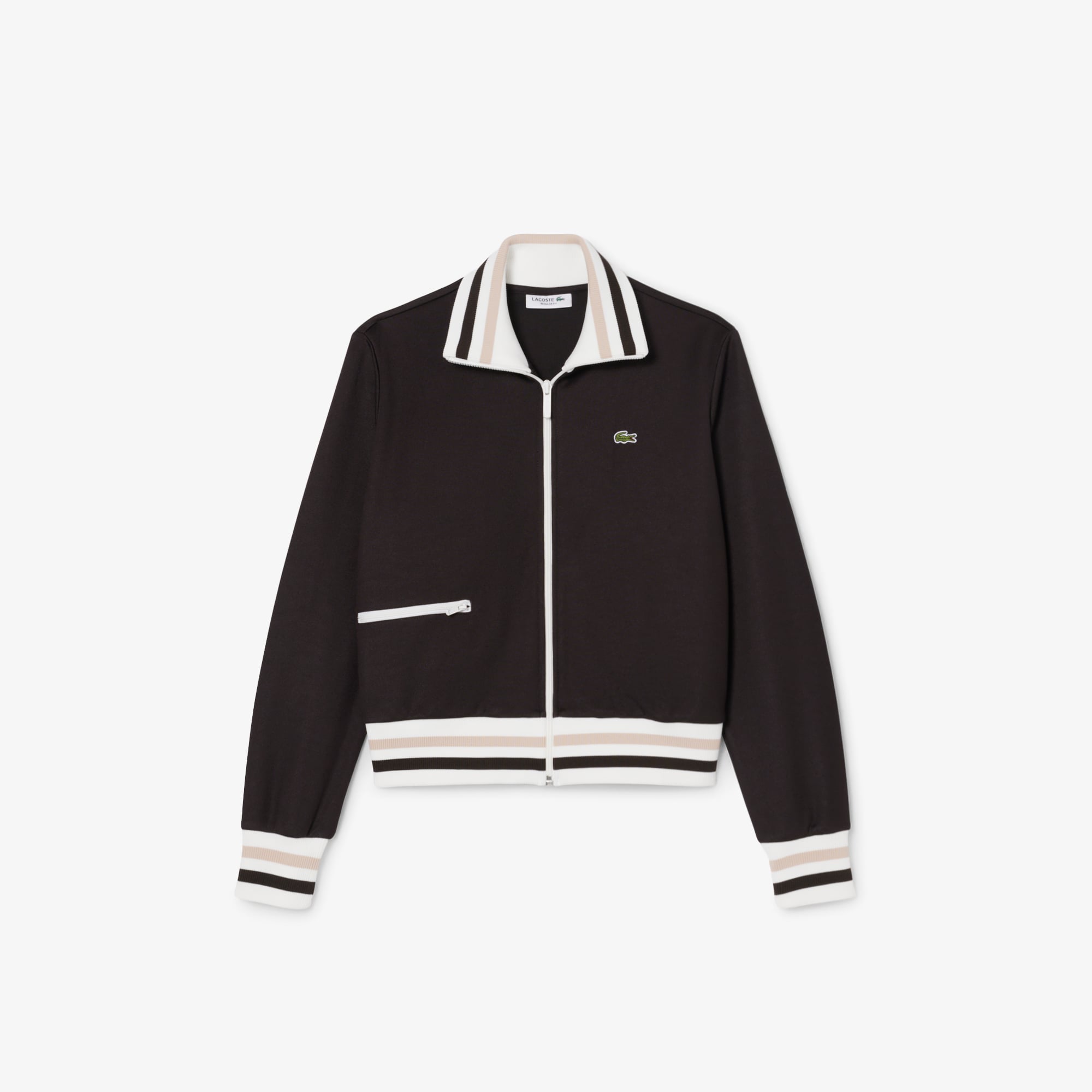 Áo Nỉ Lacoste Nữ Dáng Oversize Điểm Nhấn Kẻ Sọc Có Khóa Kéo
