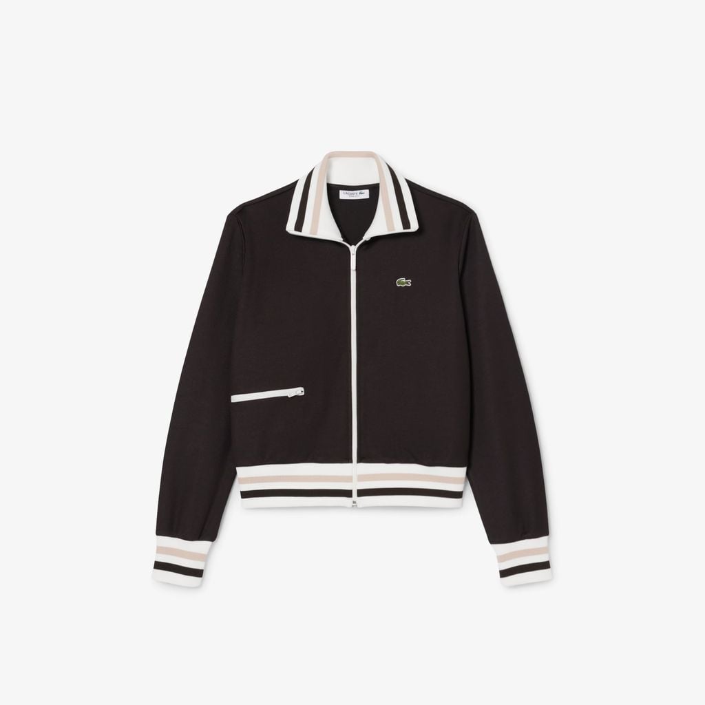 Áo Nỉ Lacoste Nữ Dáng Oversize Điểm Nhấn Kẻ Sọc Có Khóa Kéo