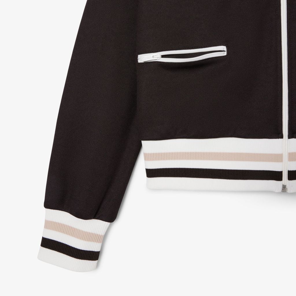 Áo Nỉ Lacoste Nữ Dáng Oversize Điểm Nhấn Kẻ Sọc Có Khóa Kéo