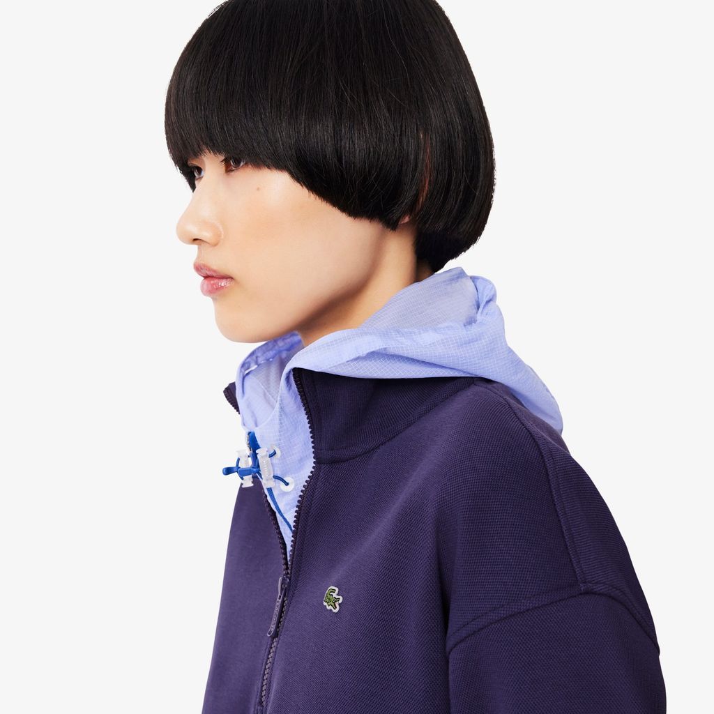 Áo Nỉ Lacoste Nữ Dáng Rộng Piqué Cổ Cao Có Khóa Kéo