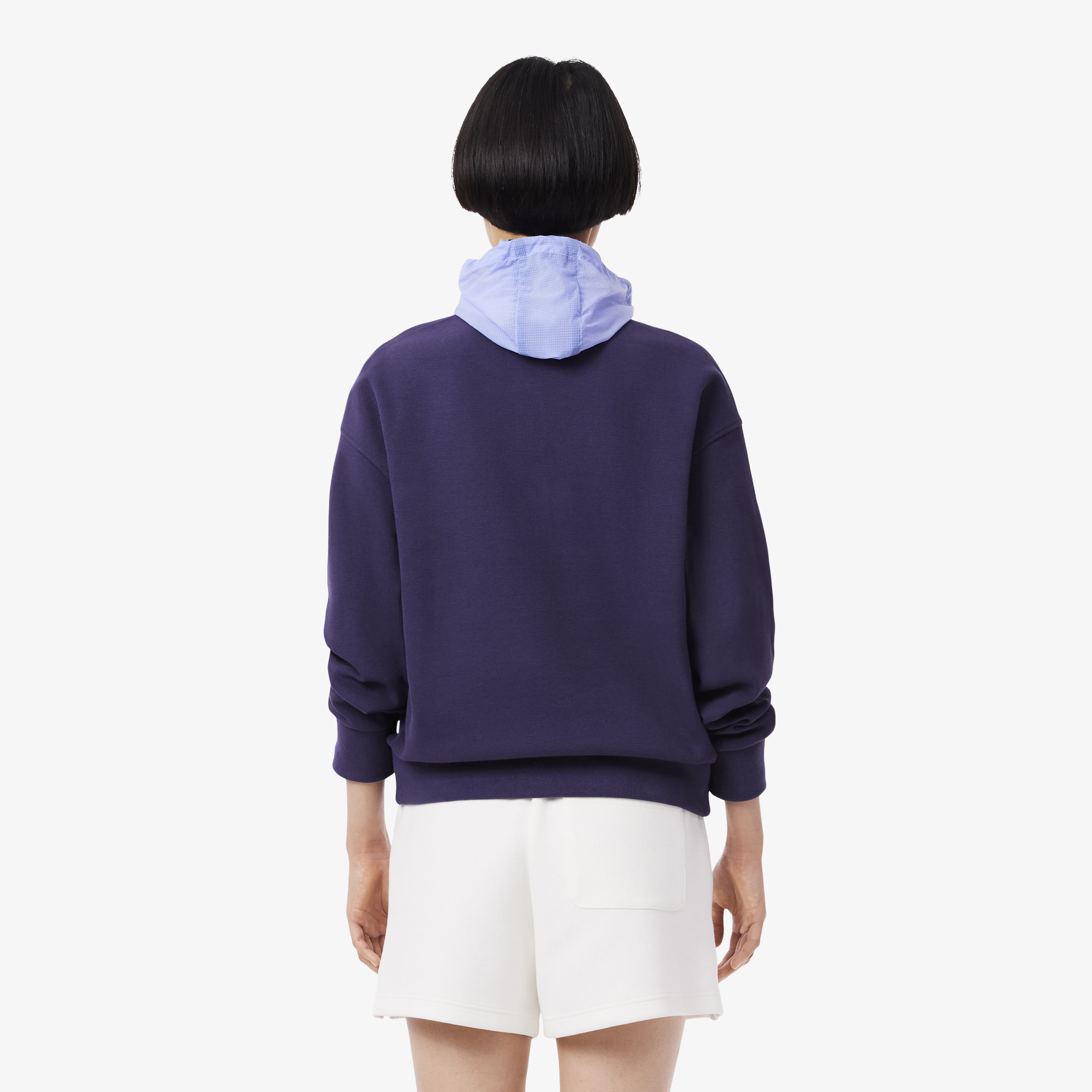 Áo Nỉ Lacoste Nữ Dáng Rộng Piqué Cổ Cao Có Khóa Kéo