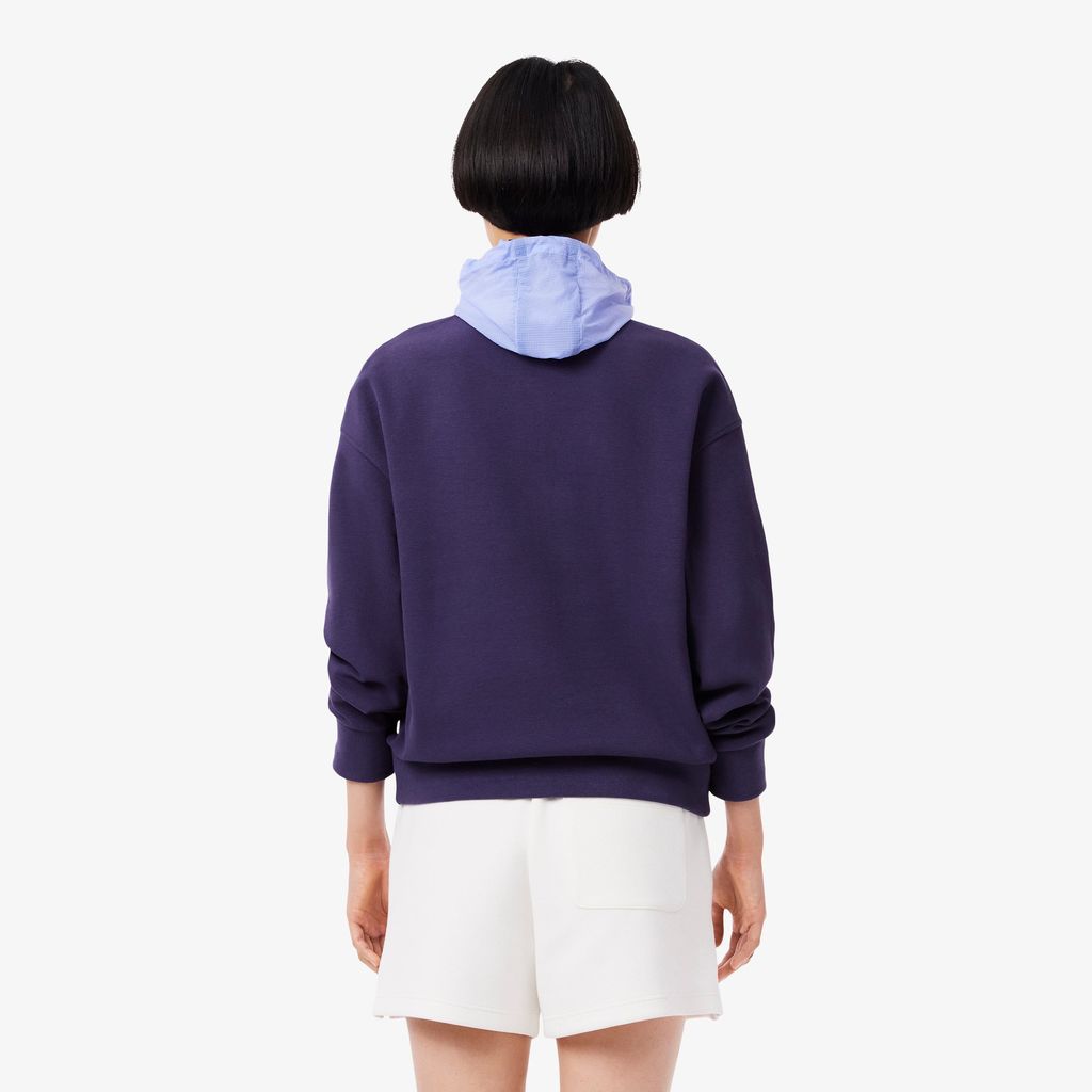 Áo Nỉ Lacoste Nữ Dáng Rộng Piqué Cổ Cao Có Khóa Kéo