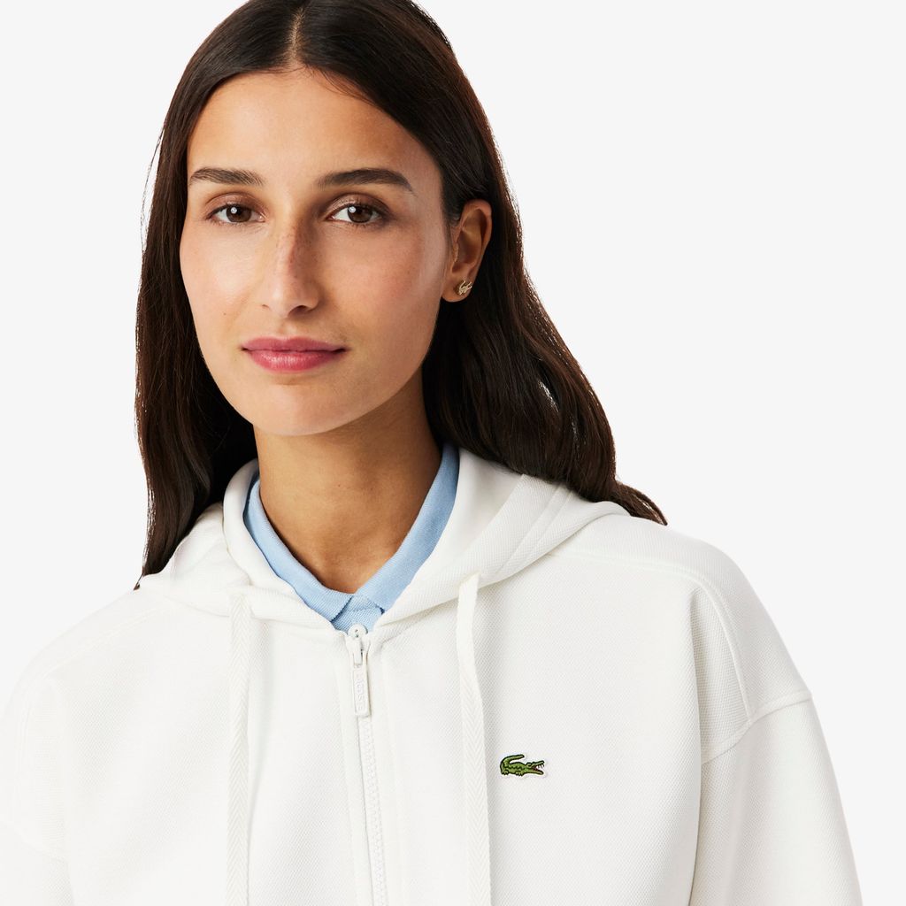 Áo Hoodie Lacoste Nữ Oversize Chất Liệu Piqué Có Khóa Kéo