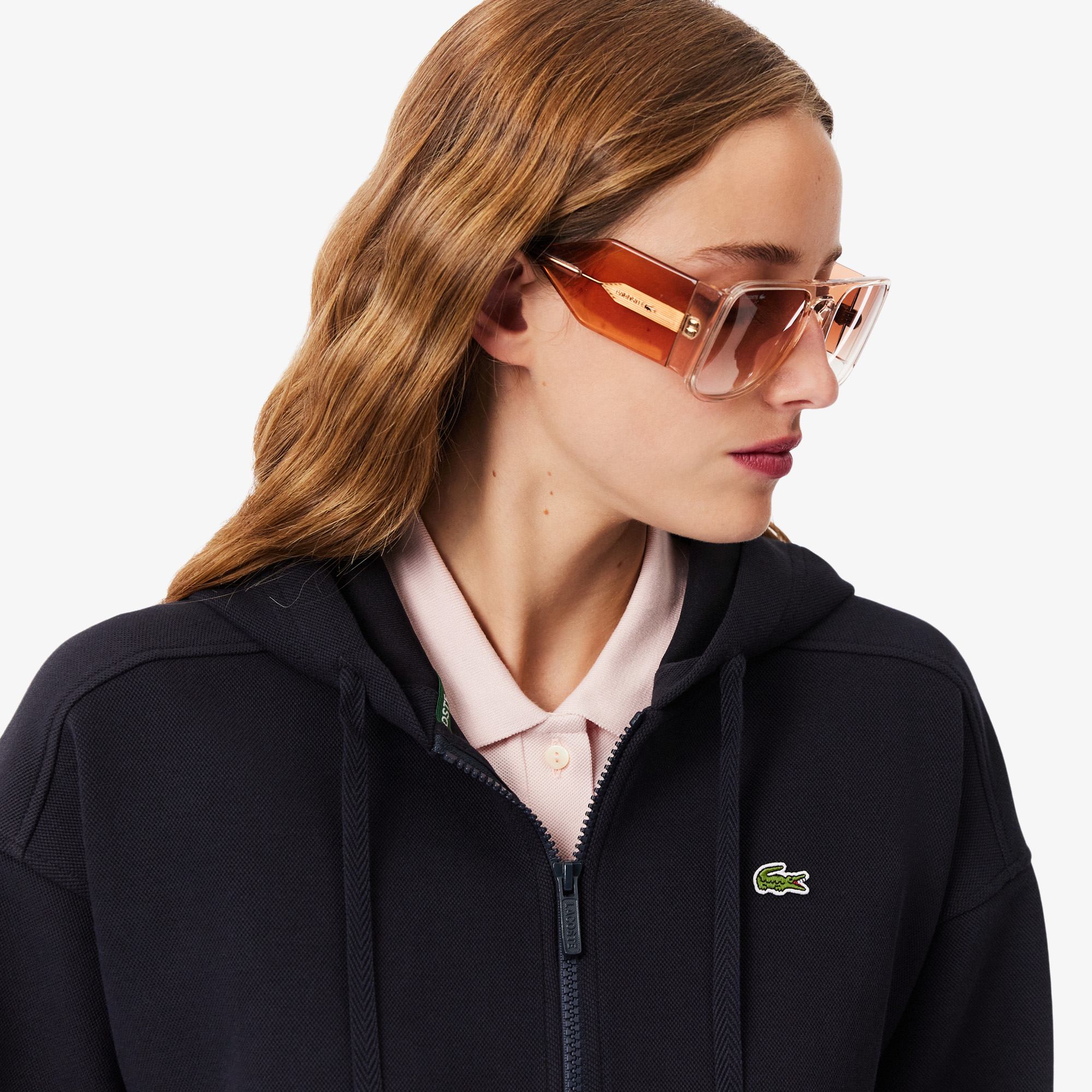 Áo Hoodie Lacoste Nữ Oversize Chất Liệu Piqué Có Khóa Kéo