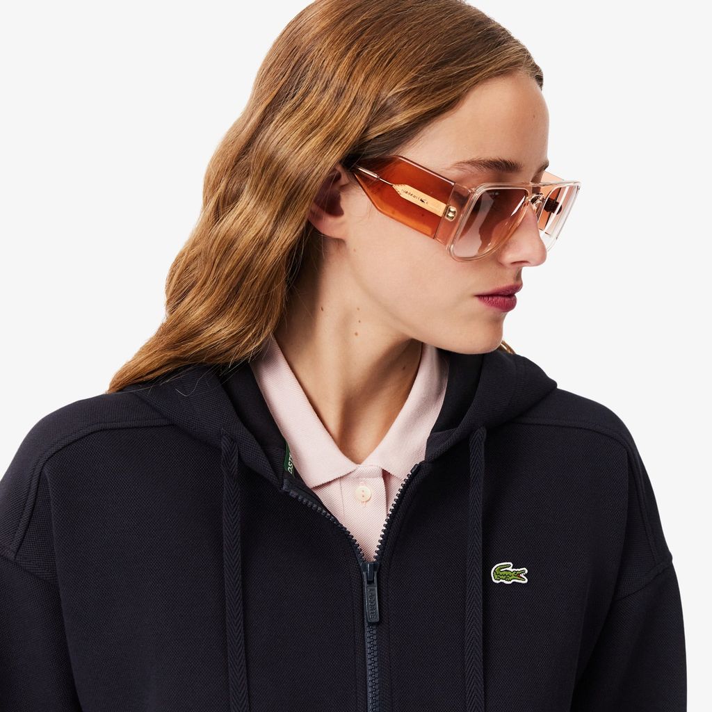 Áo Hoodie Lacoste Nữ Oversize Chất Liệu Piqué Có Khóa Kéo