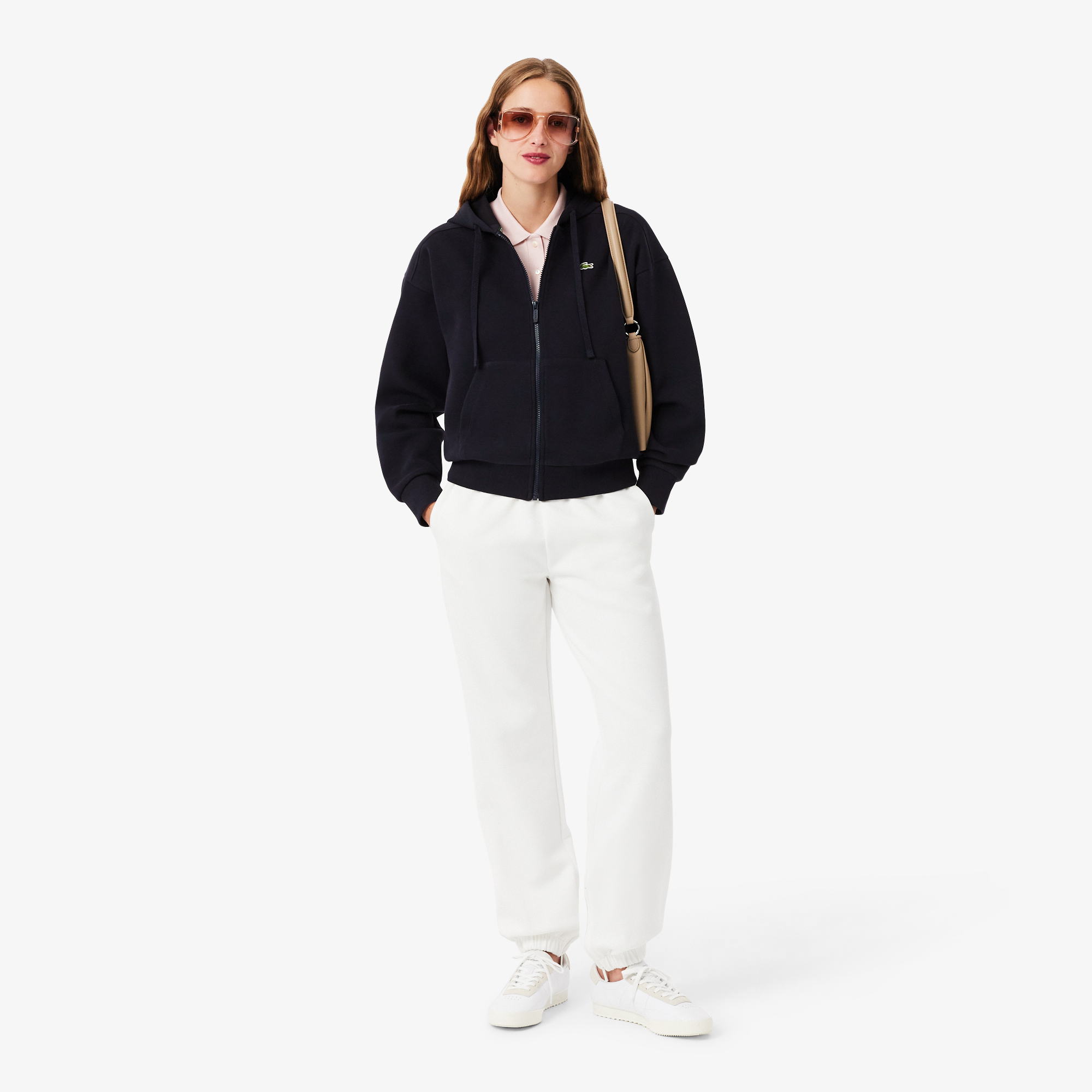 Áo Hoodie Lacoste Nữ Oversize Chất Liệu Piqué Có Khóa Kéo