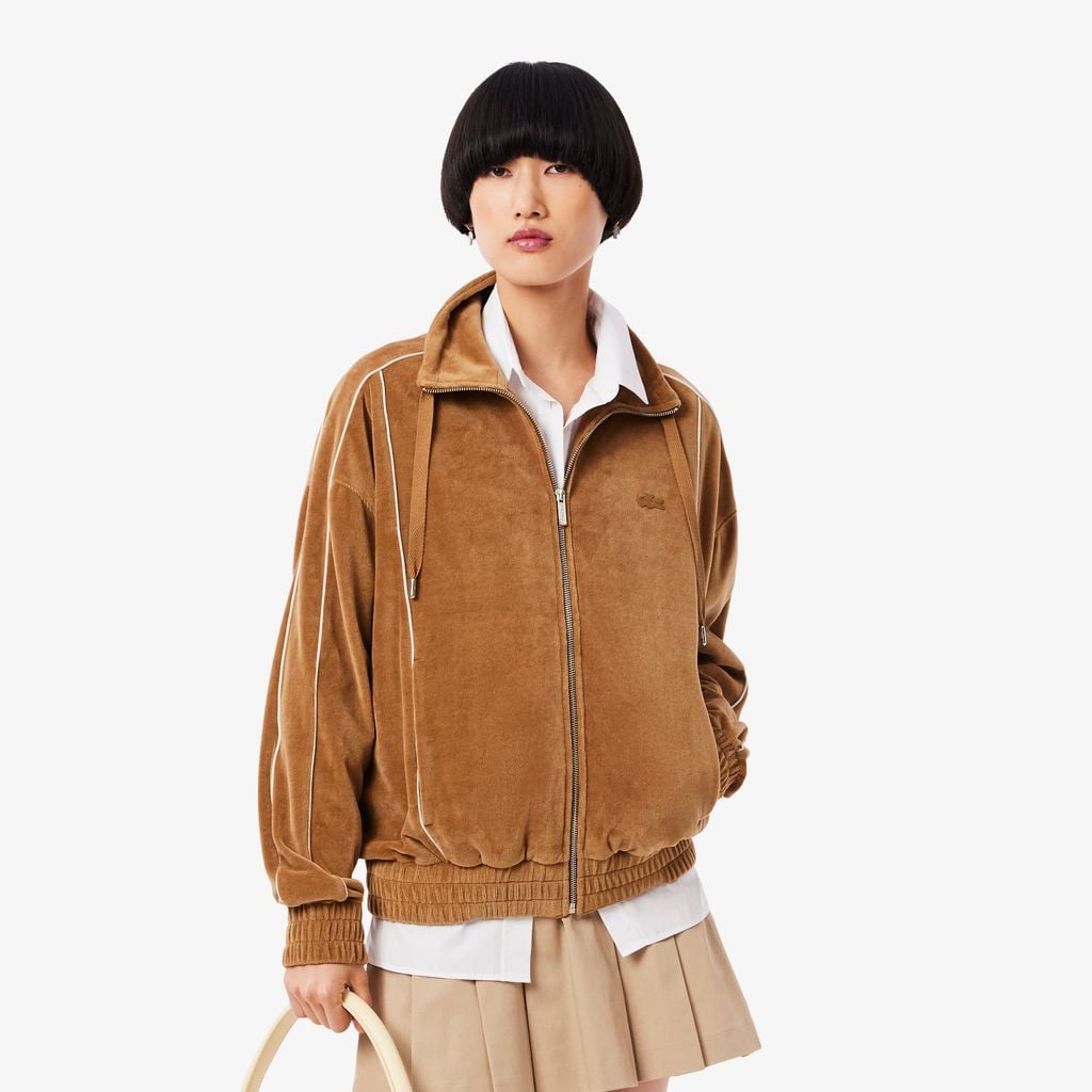 Áo Nỉ Lacoste Nữ Nhung Có Khóa Kéo Oversize