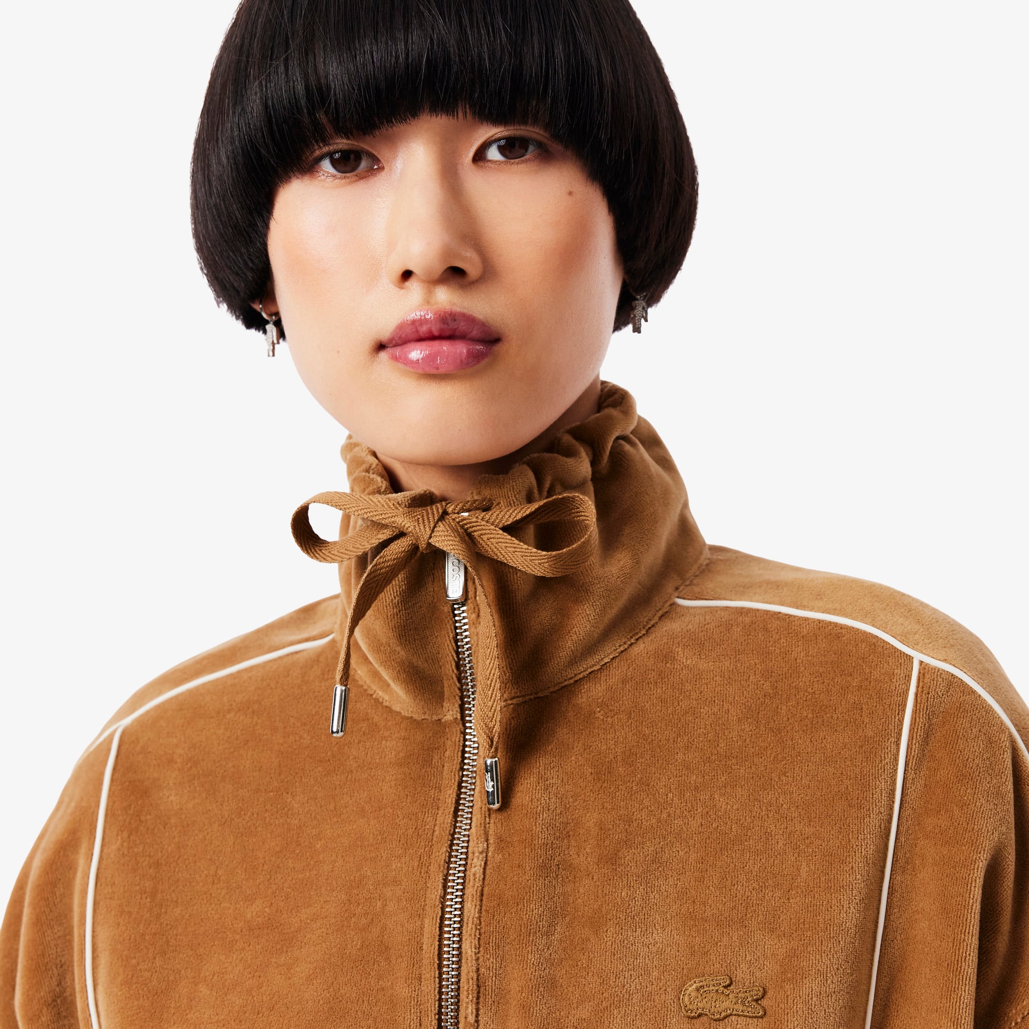 Áo Nỉ Lacoste Nữ Nhung Có Khóa Kéo Oversize