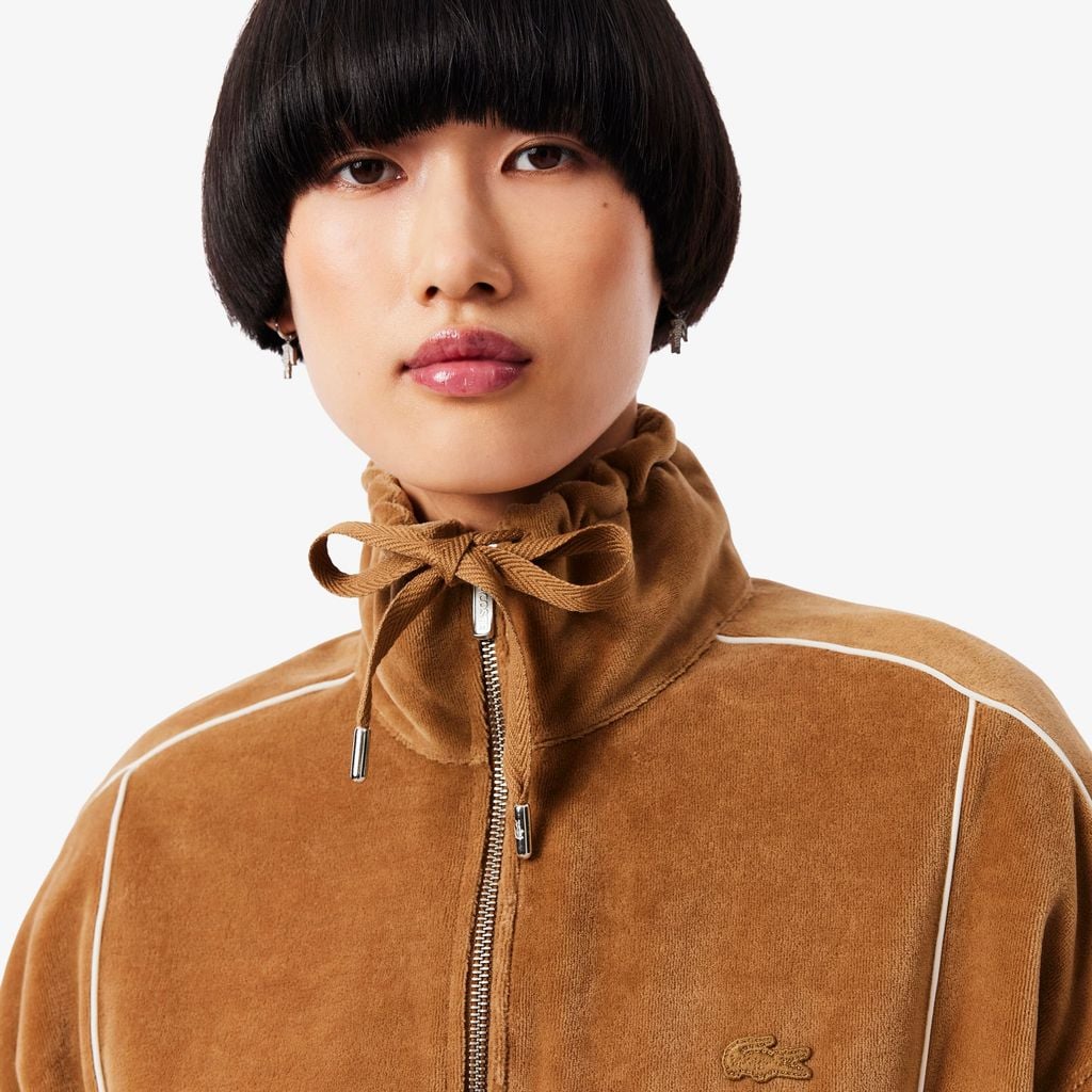 Áo Nỉ Lacoste Nữ Nhung Có Khóa Kéo Oversize