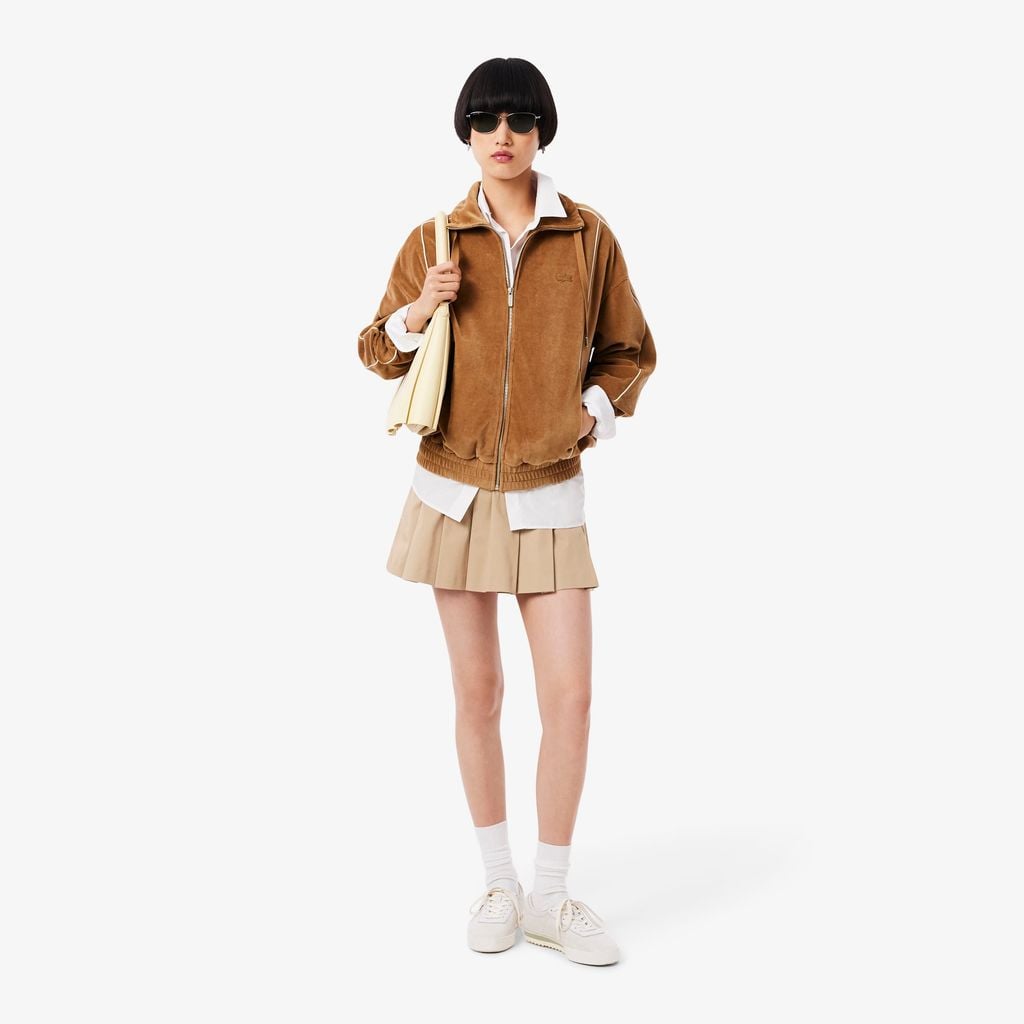 Áo Nỉ Lacoste Nữ Nhung Có Khóa Kéo Oversize