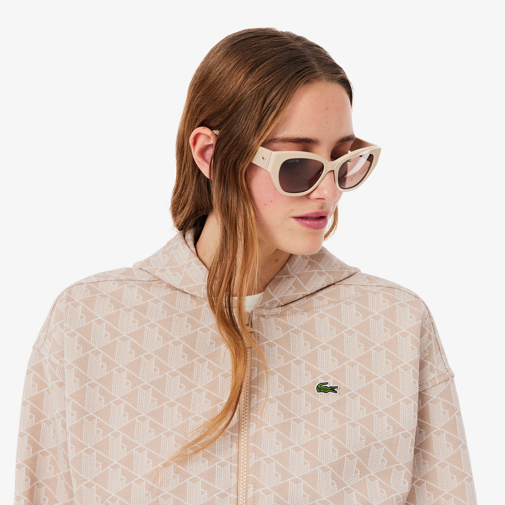 Áo Hoodie Lacoste Nữ Hoạ Tiết Monogram Chất Liệu Jacquard