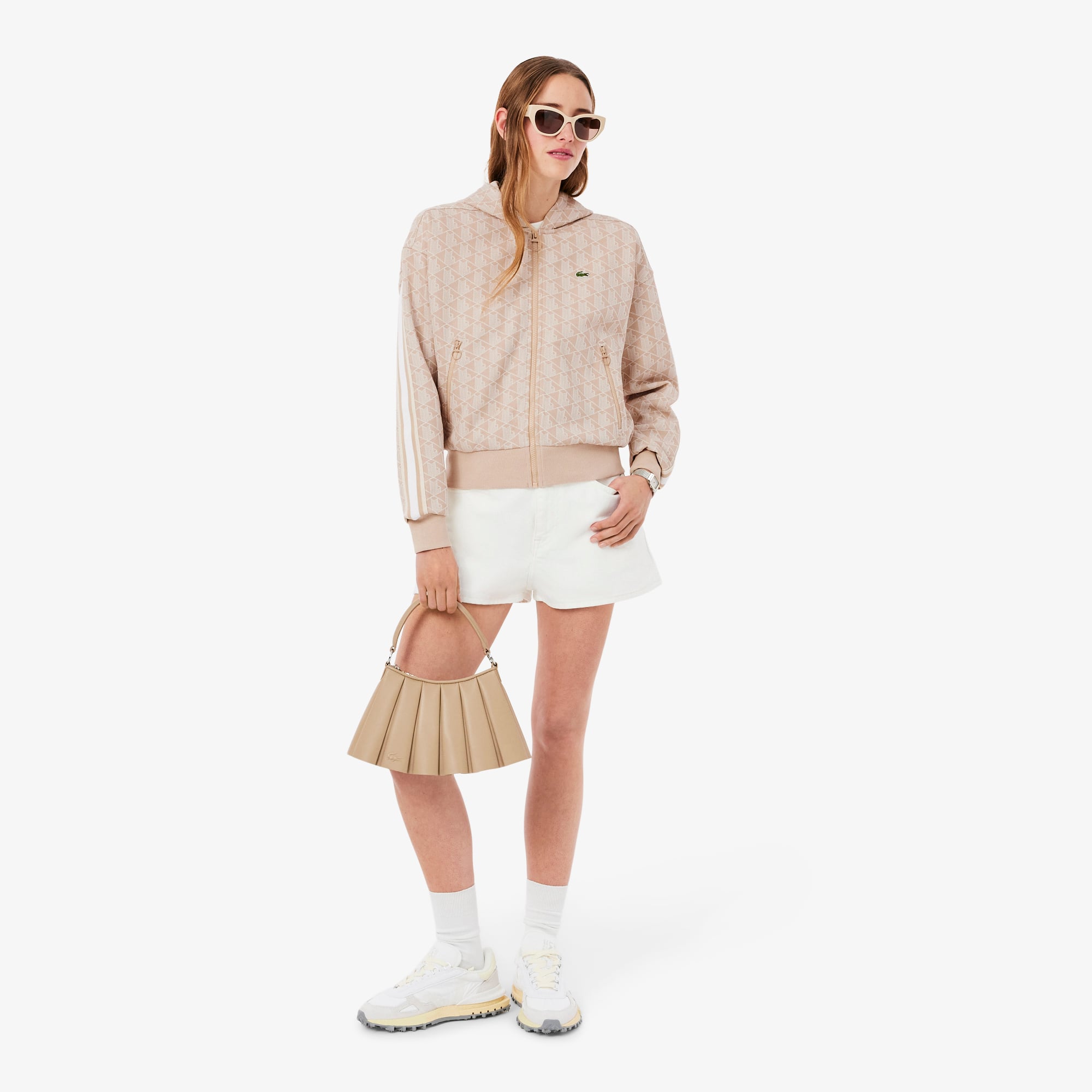 Áo Hoodie Lacoste Nữ Hoạ Tiết Monogram Chất Liệu Jacquard