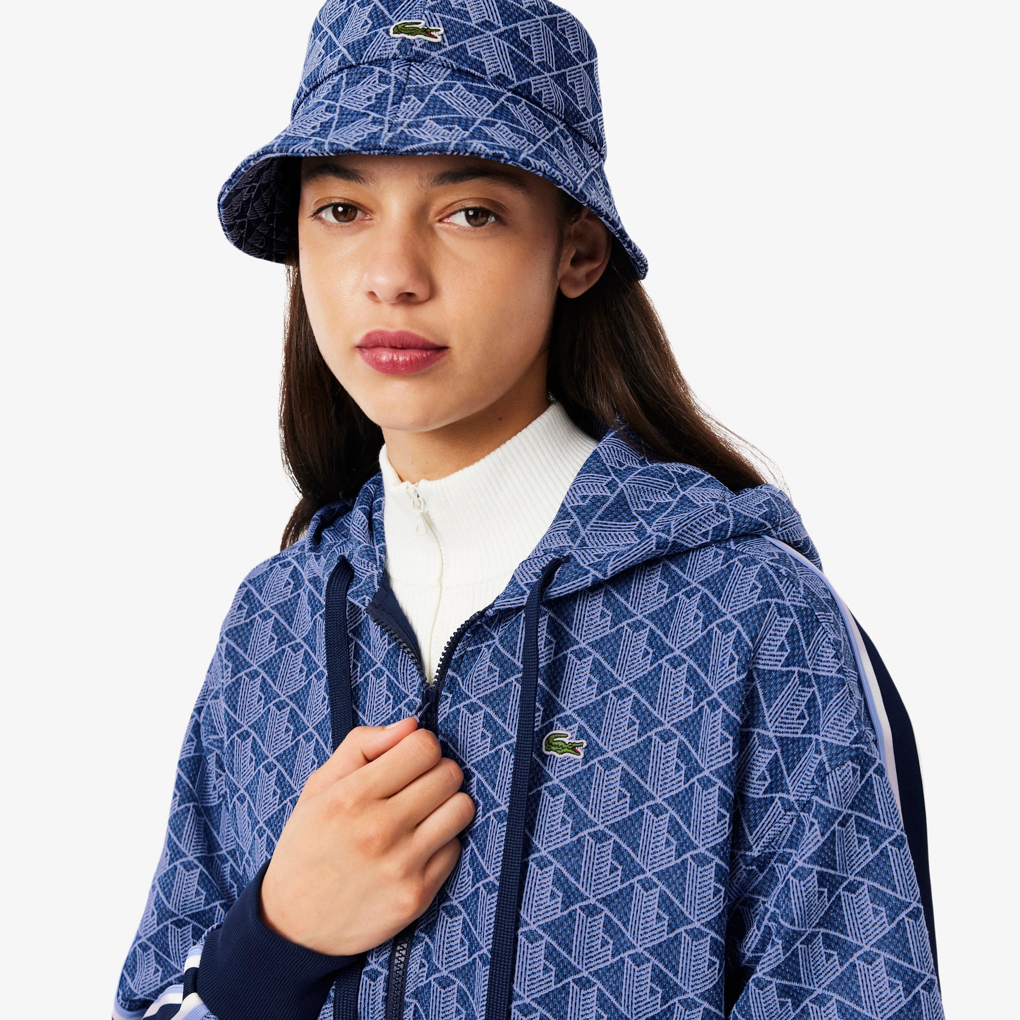 Áo Hoodie Lacoste Nữ Hoạ Tiết Monogram Chất Liệu Jacquard