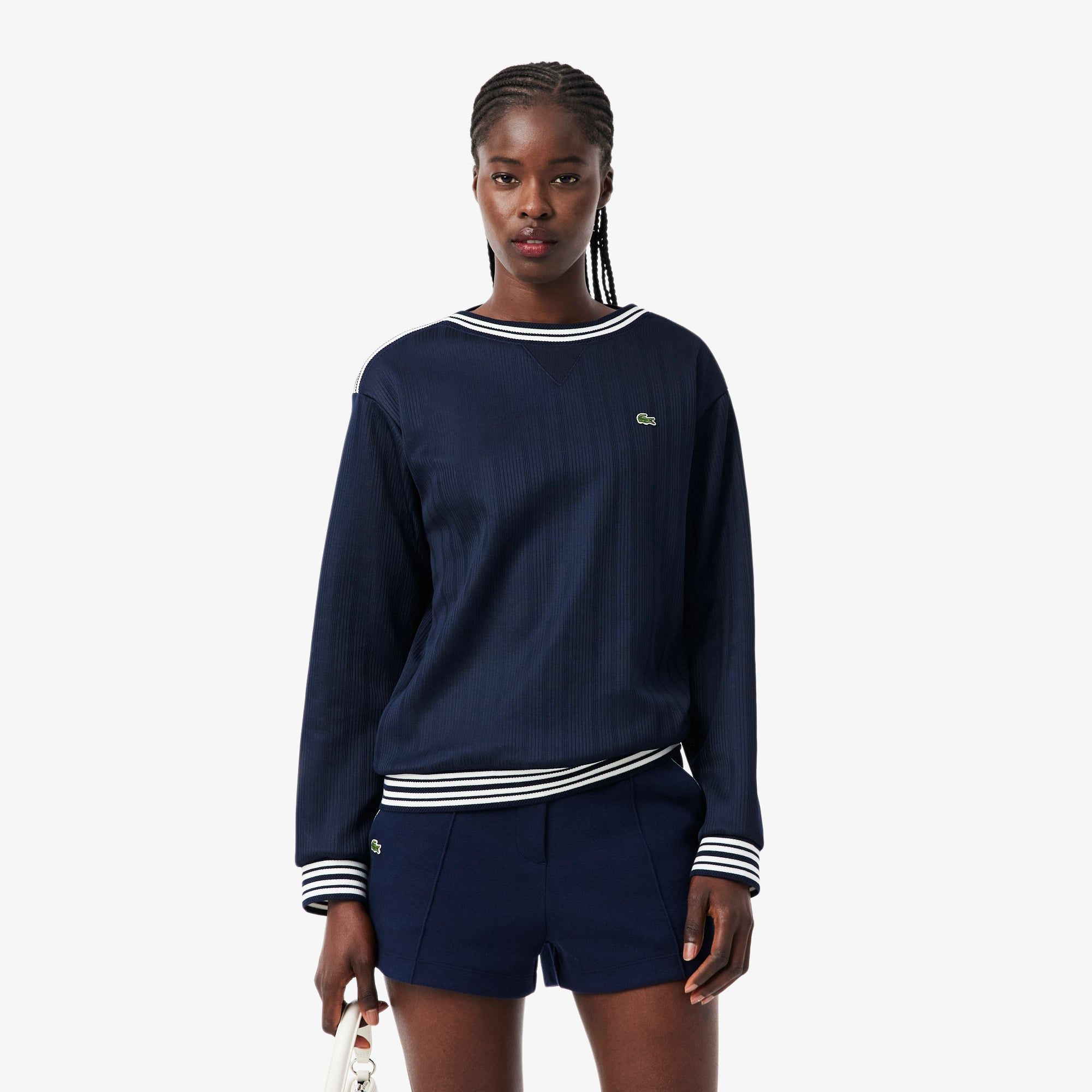 Áo Nỉ Lacoste Nữ Dáng Suông Cổ Thuyền Sản Xuất Tại Pháp