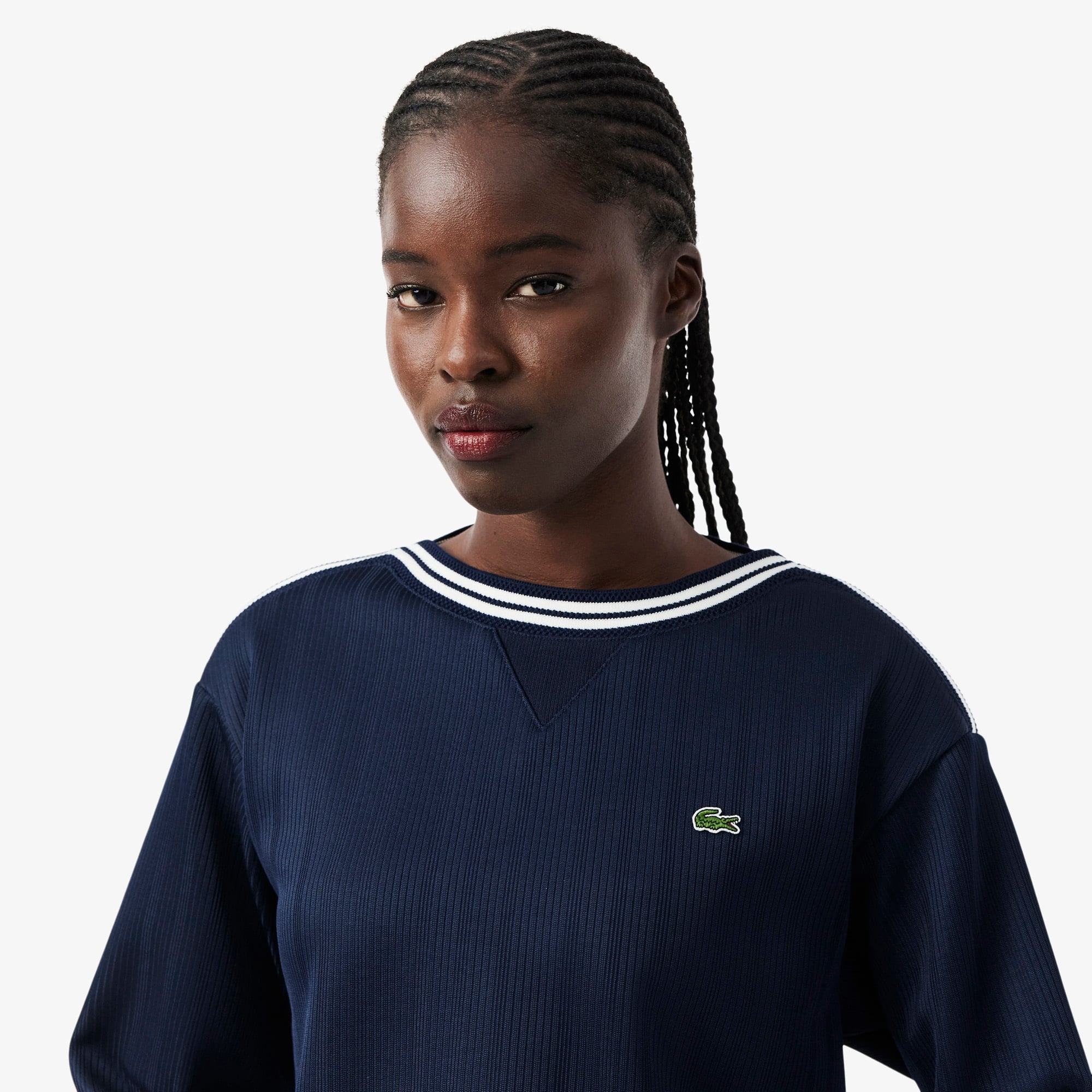 Áo Nỉ Lacoste Nữ Dáng Suông Cổ Thuyền Sản Xuất Tại Pháp