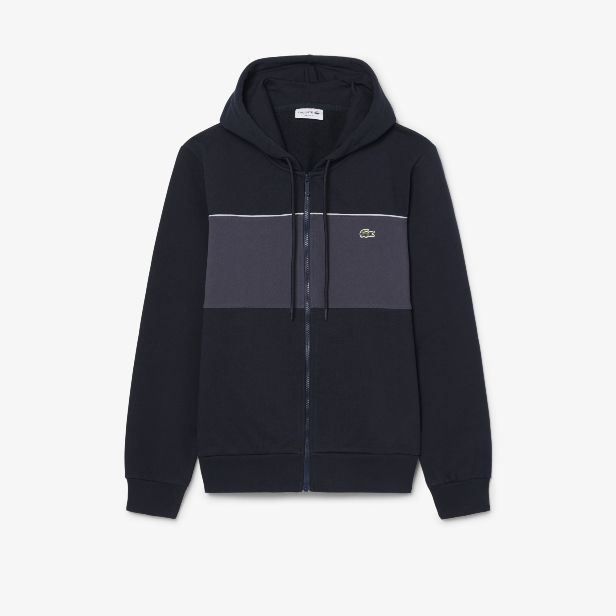 Áo Hoodie Lacoste Nam Dáng Cổ Điển Có Khóa Kéo Họa Tiết Color-Block