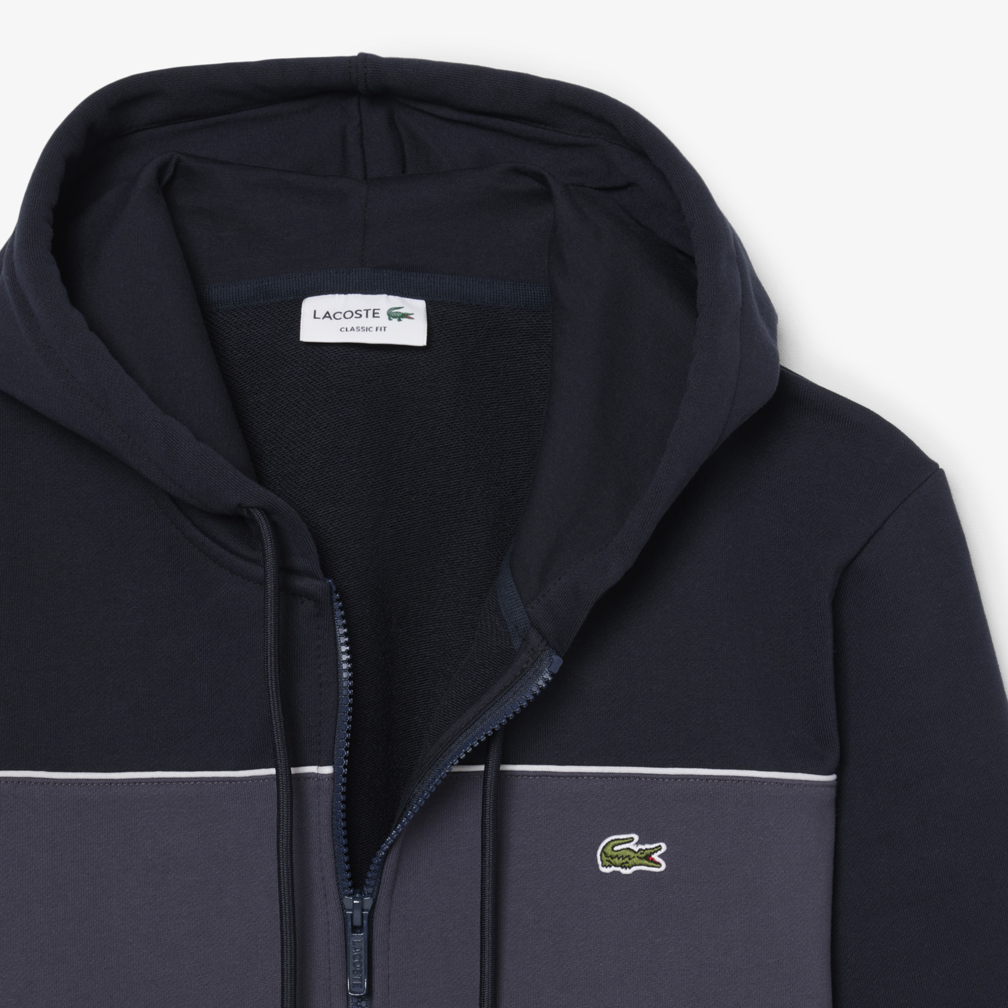 Áo Hoodie Lacoste Nam Dáng Cổ Điển Có Khóa Kéo Họa Tiết Color-Block
