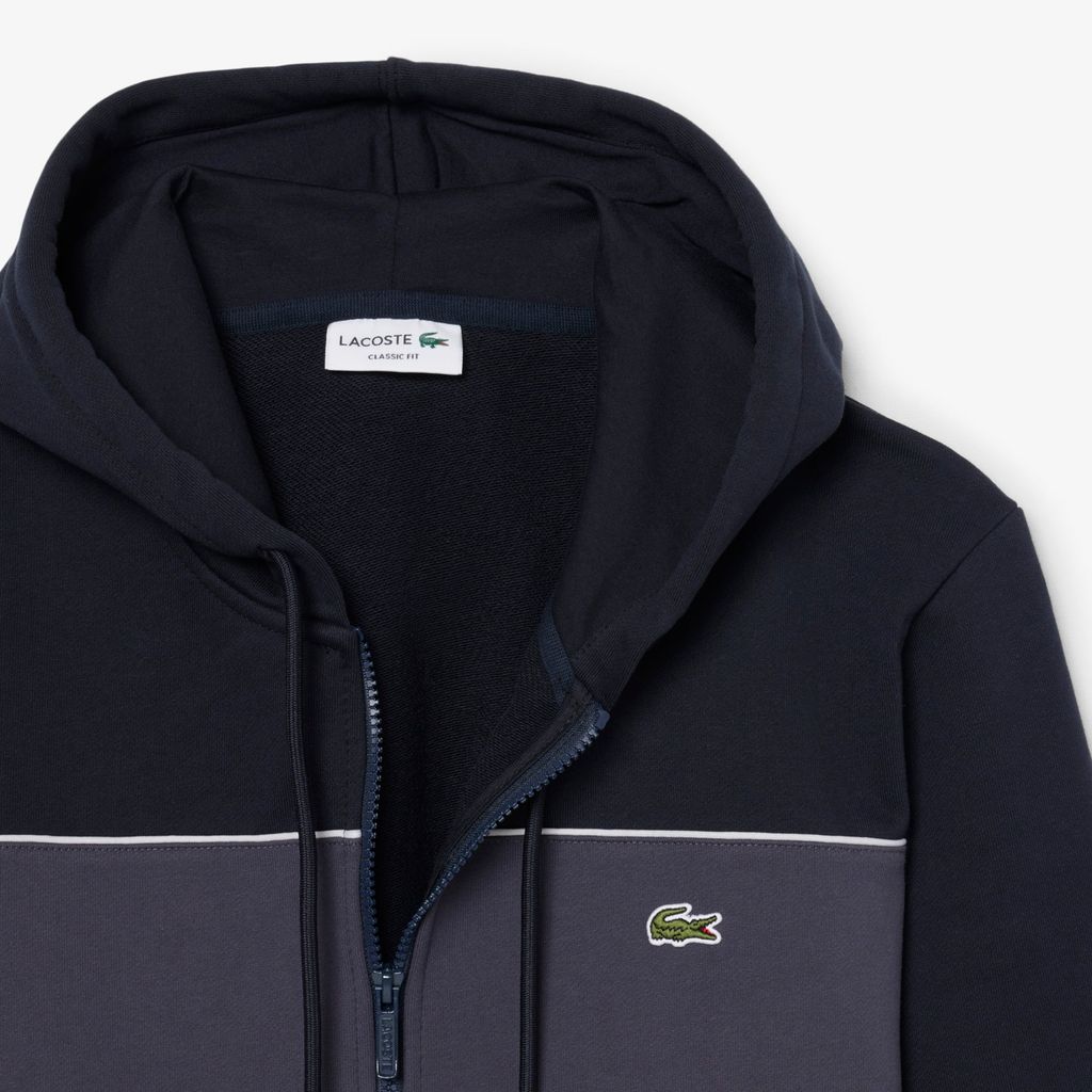 Áo Hoodie Lacoste Nam Dáng Cổ Điển Có Khóa Kéo Họa Tiết Color-Block
