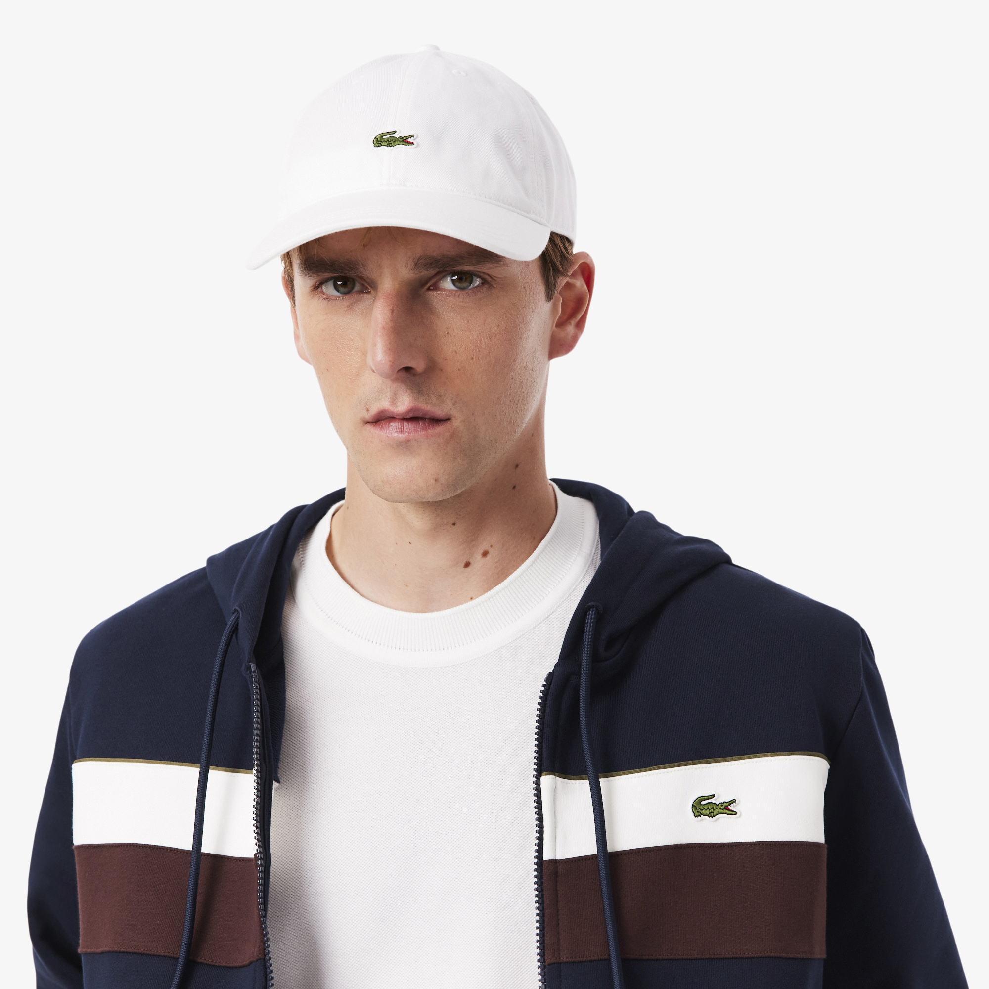Áo Hoodie Lacoste Nam Dáng Cổ Điển Có Khóa Kéo Họa Tiết Colour-Block