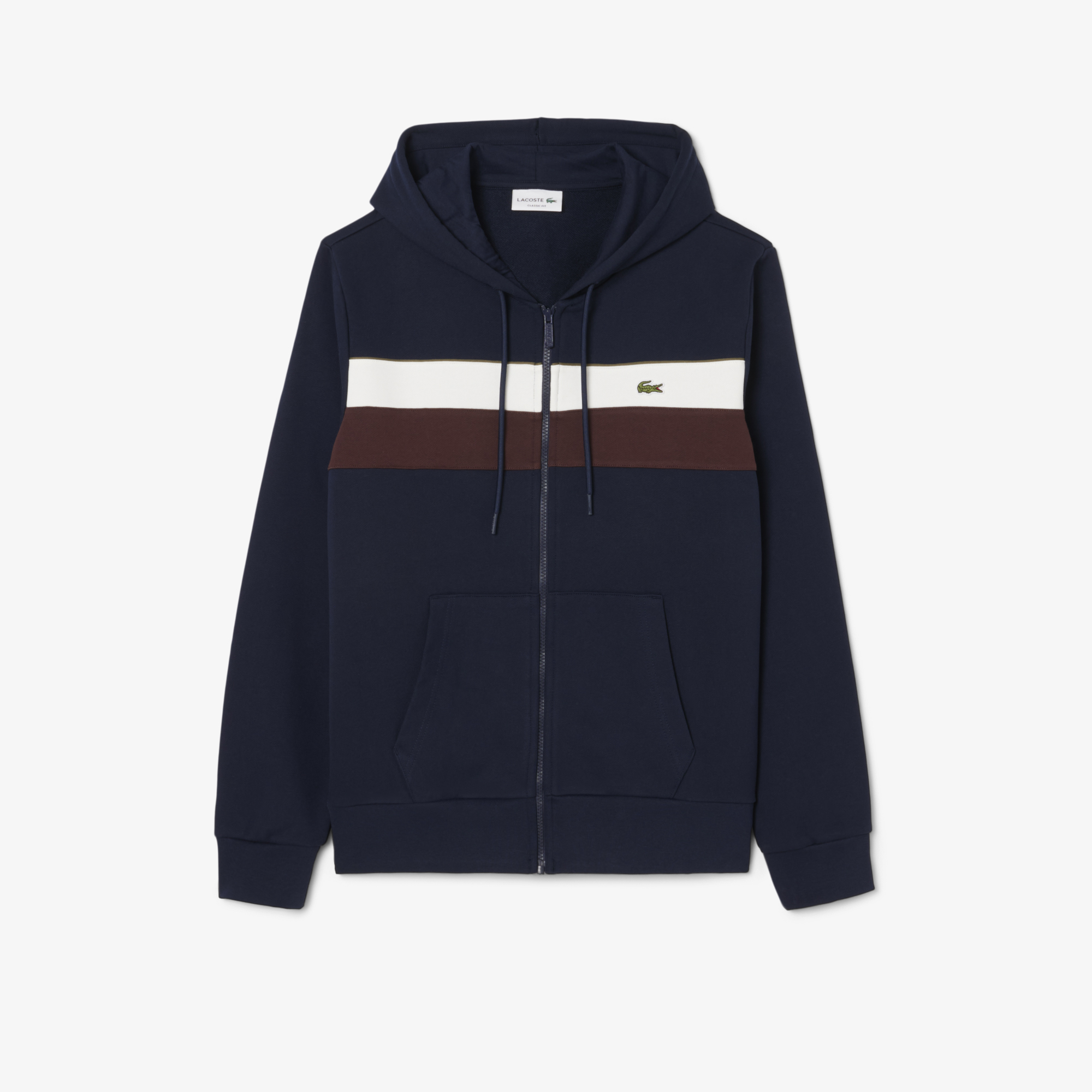 Áo Hoodie Lacoste Nam Dáng Cổ Điển Có Khóa Kéo Họa Tiết Colour-Block