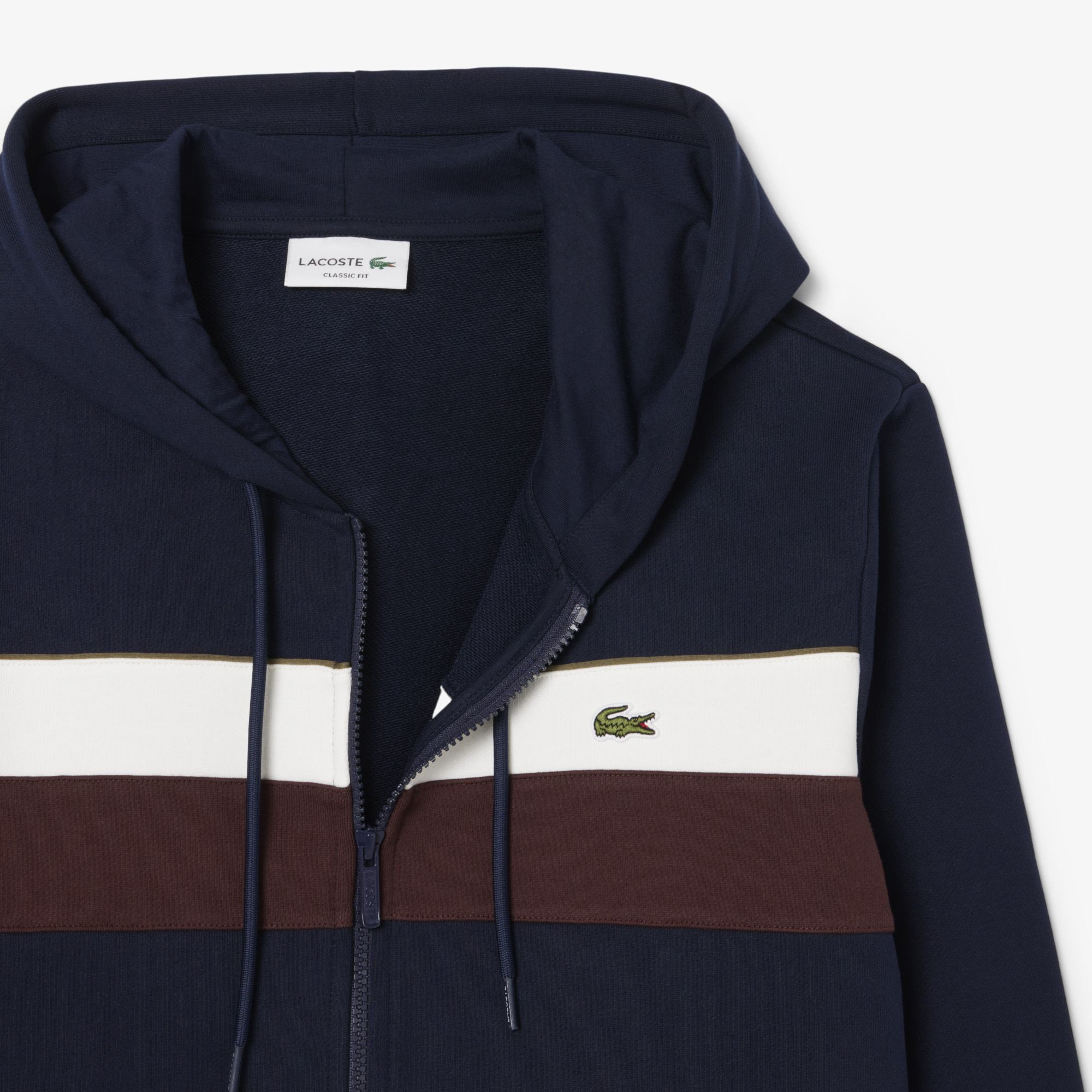 Áo Hoodie Lacoste Nam Dáng Cổ Điển Có Khóa Kéo Họa Tiết Colour-Block