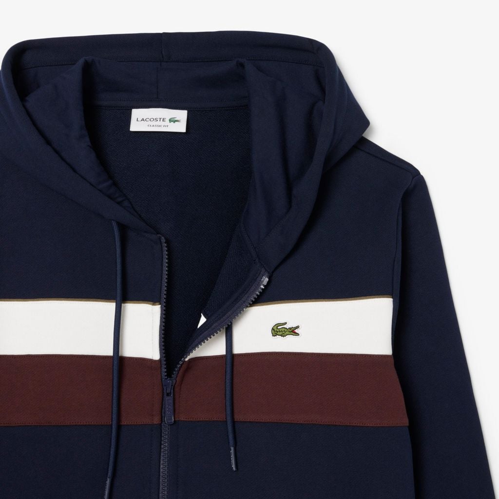 Áo Hoodie Lacoste Nam Dáng Cổ Điển Có Khóa Kéo Họa Tiết Colour-Block