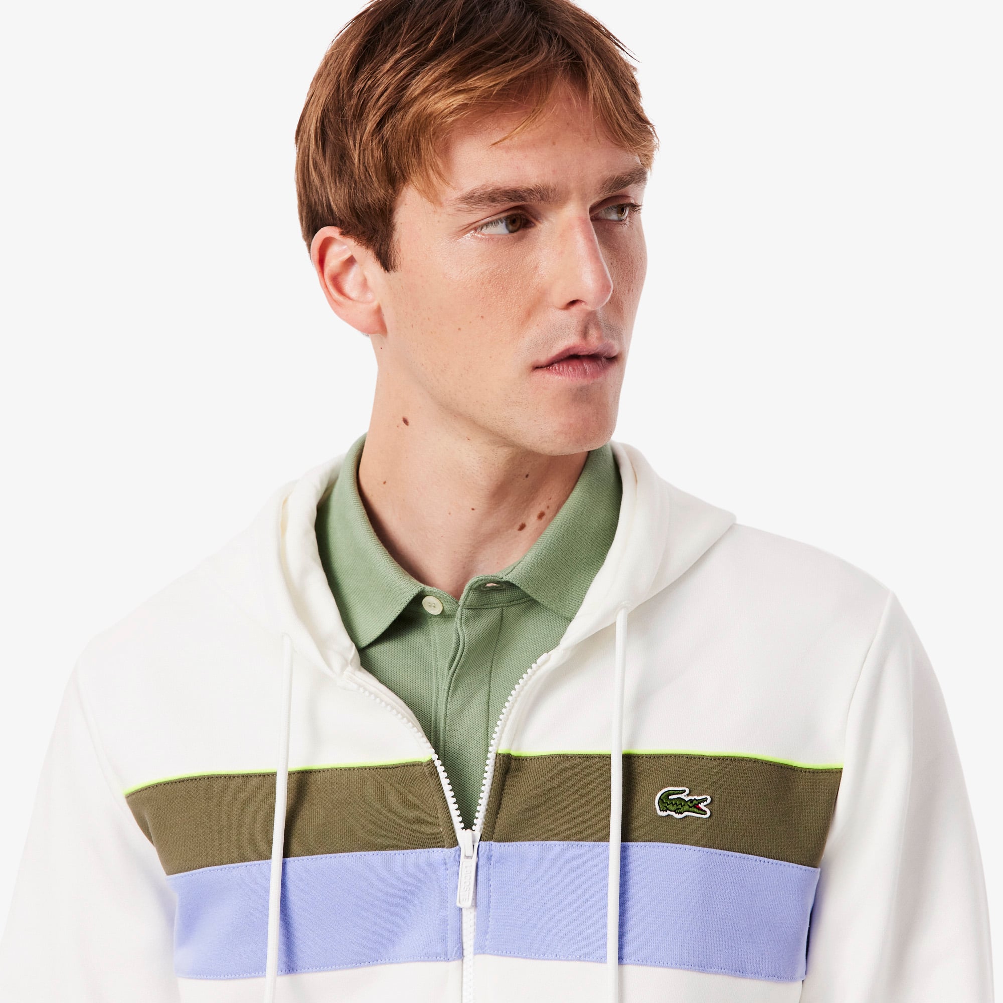 Áo Hoodie Lacoste Nam Dáng Cổ Điển Có Khóa Kéo Họa Tiết Colour-Block