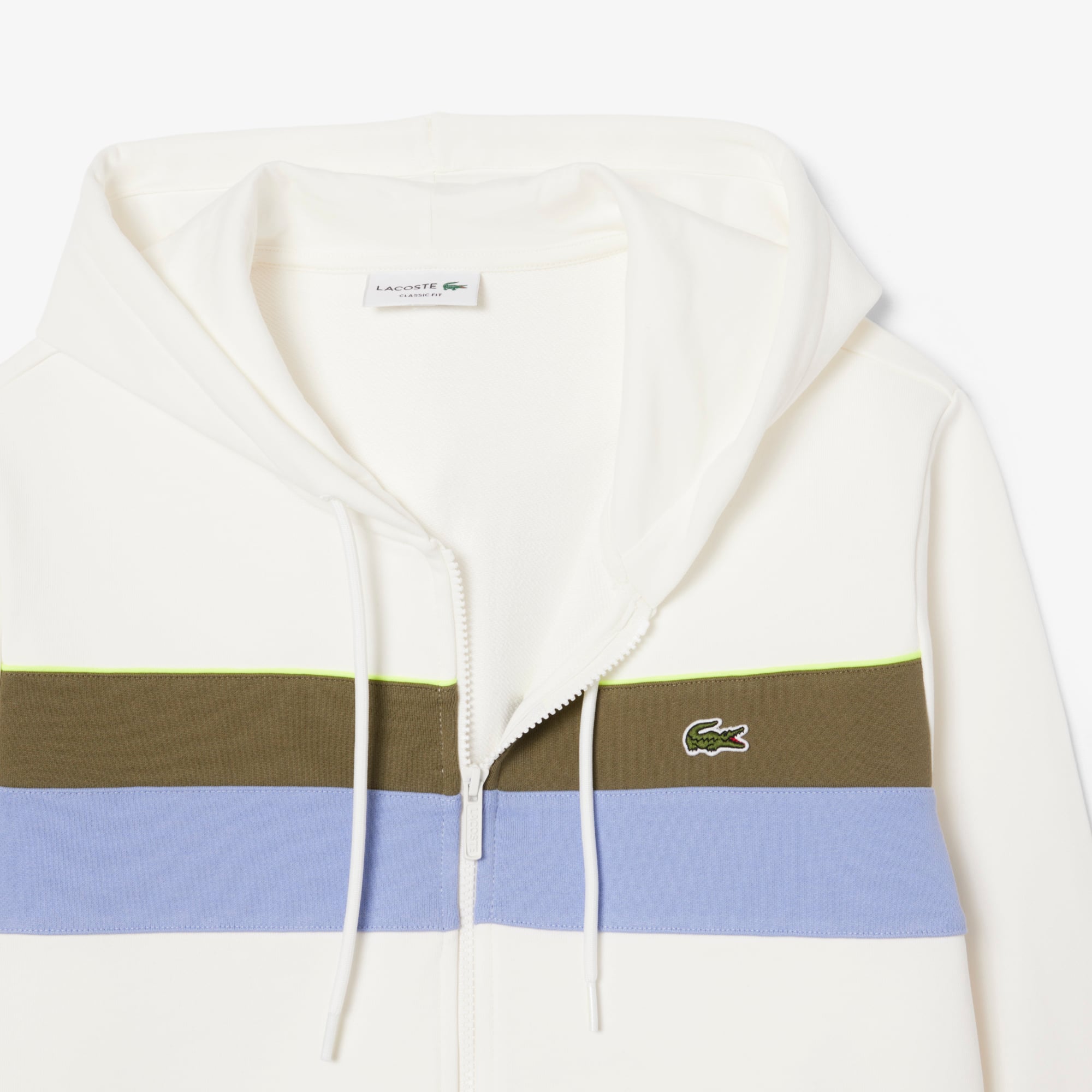 Áo Hoodie Lacoste Nam Dáng Cổ Điển Có Khóa Kéo Họa Tiết Colour-Block